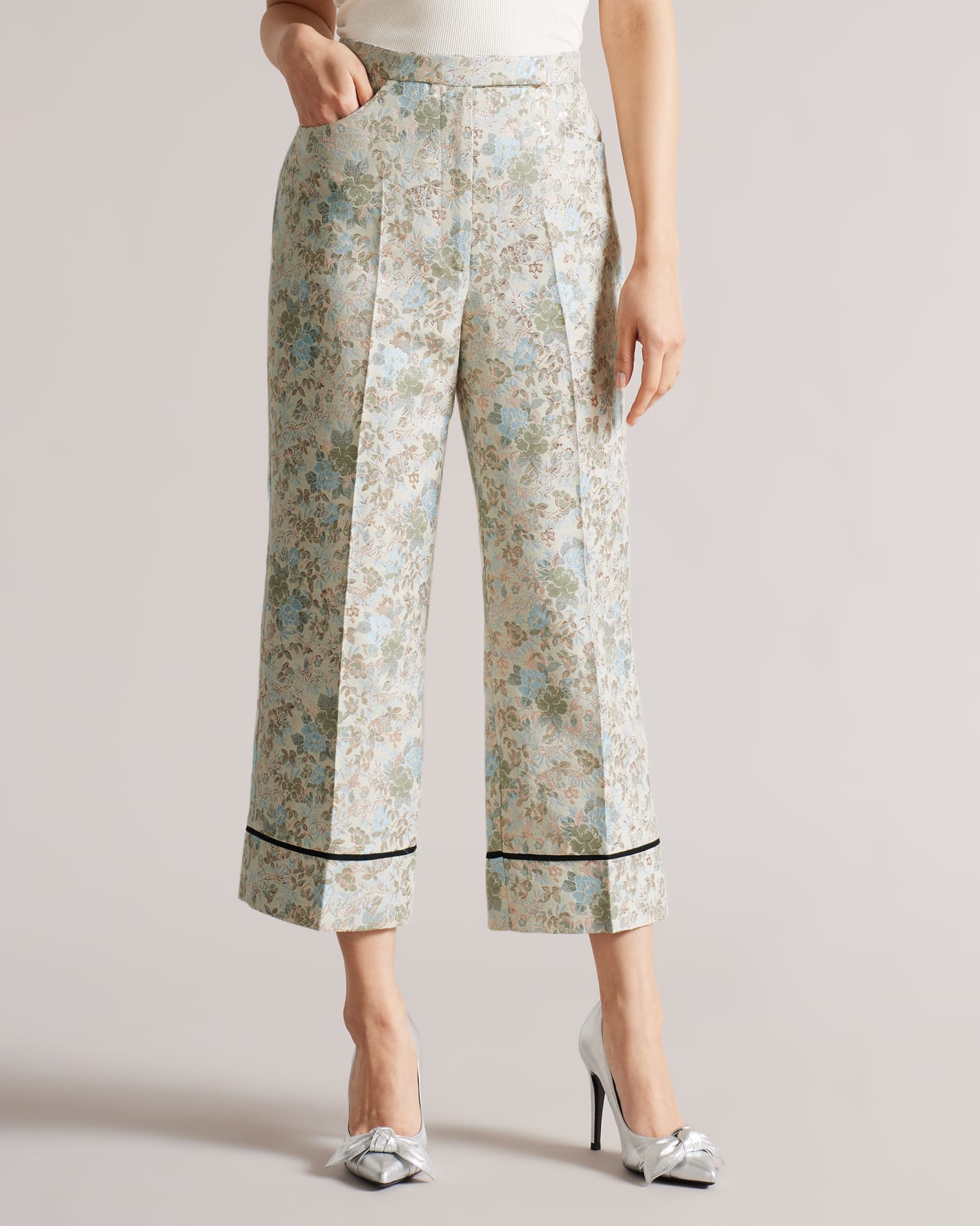Silver MIB Floral Jacquard Trousers Ted Baker