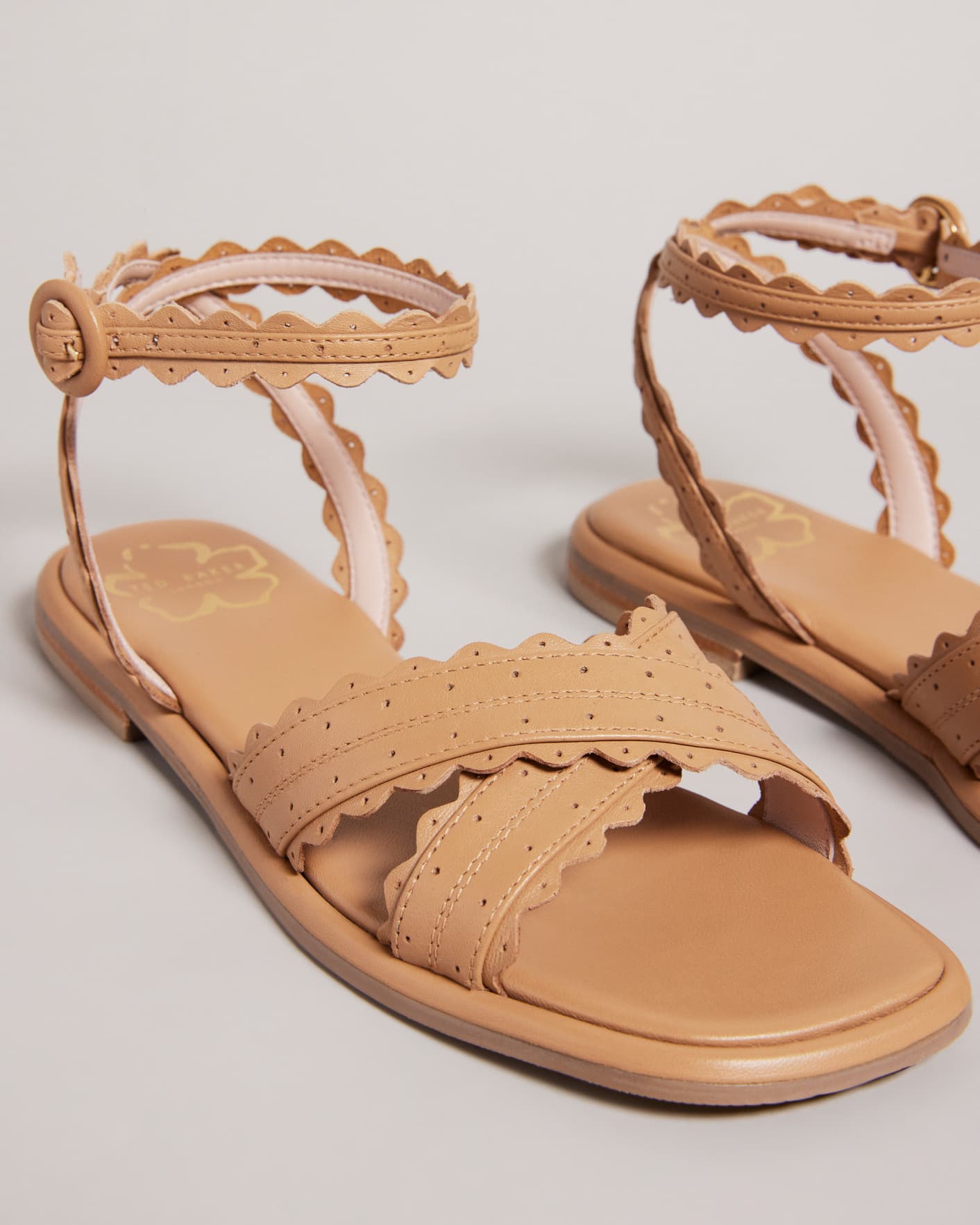 Tan Scalloped Flat Sandals Ted Baker