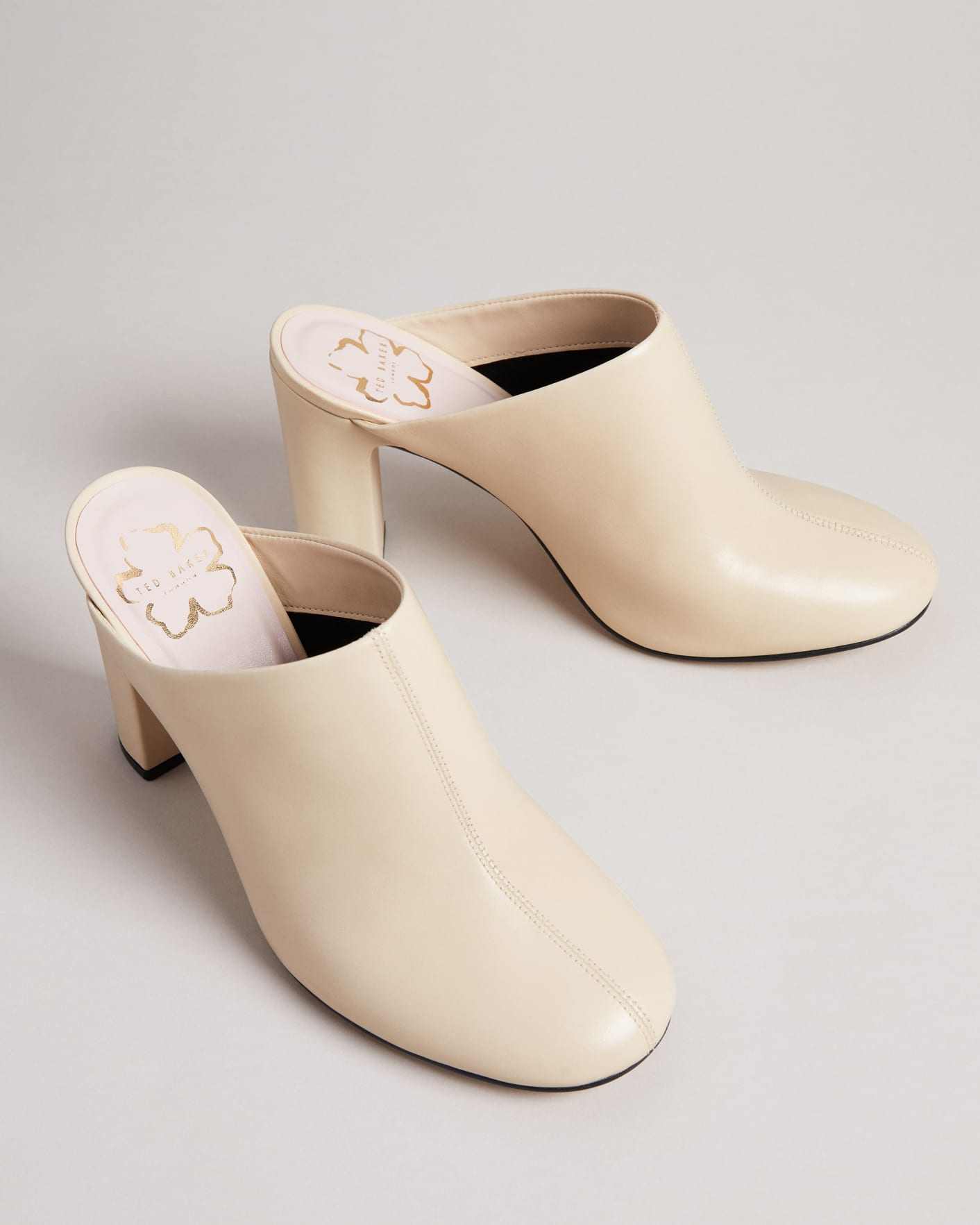 Ecru Leather Heeled Mule Shoes Ted Baker