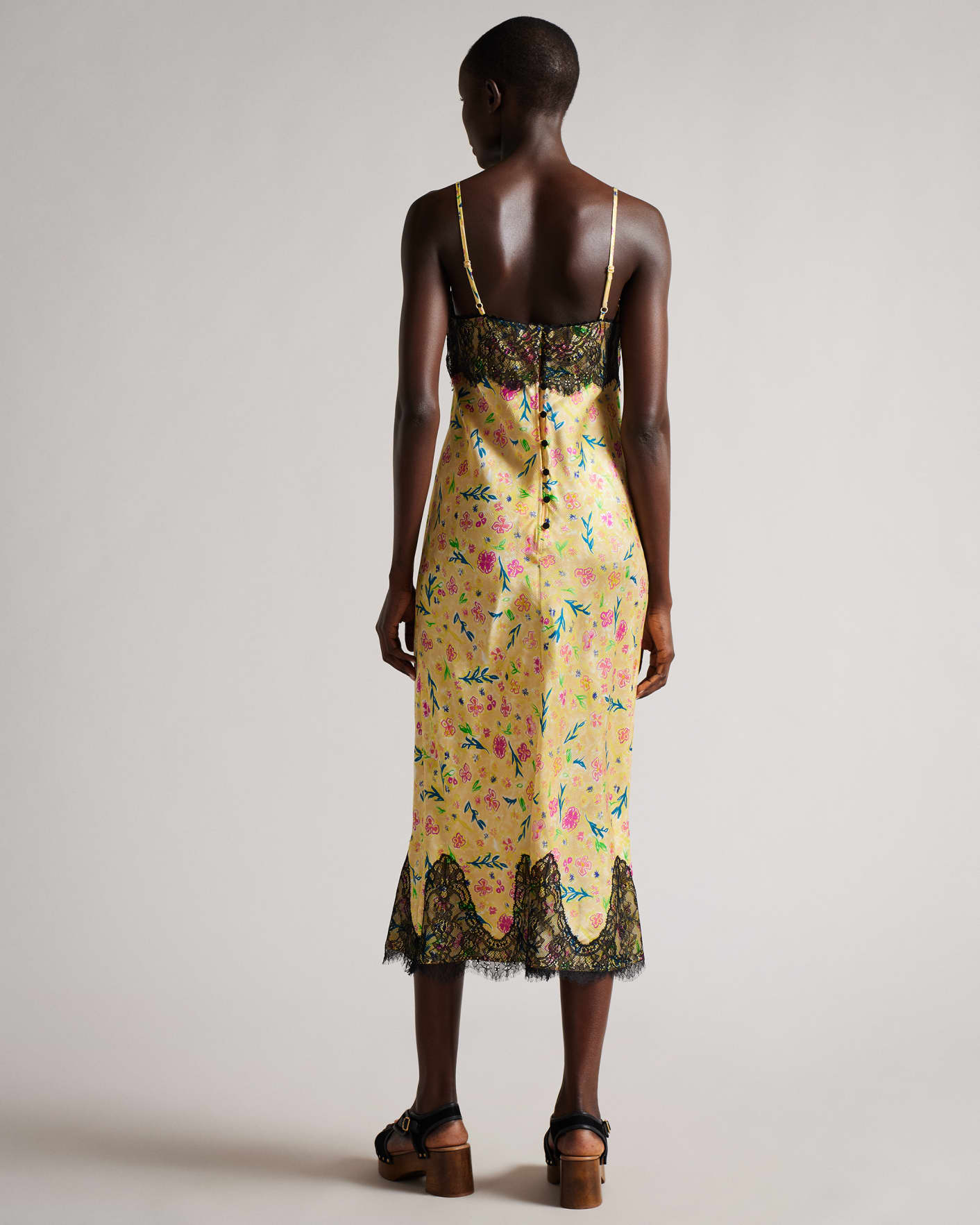 Yellow MIB Floral Slip Dress With Lace Detail Ted Baker