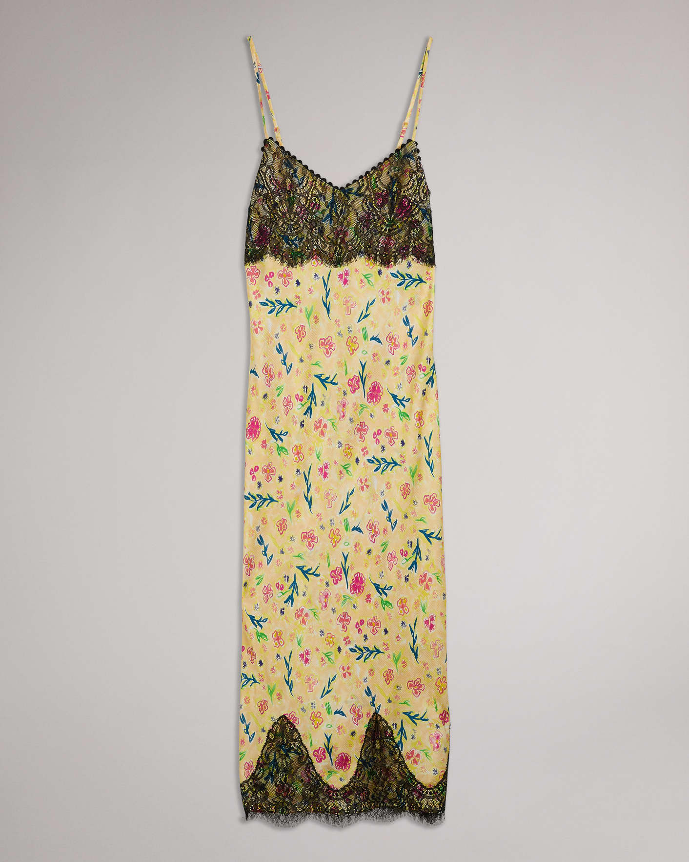 Yellow MIB Floral Slip Dress With Lace Detail Ted Baker