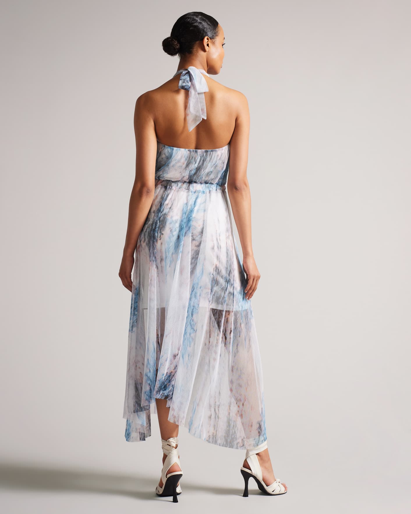 Natural Halter Neck Dress With Pleated Skirt Ted Baker