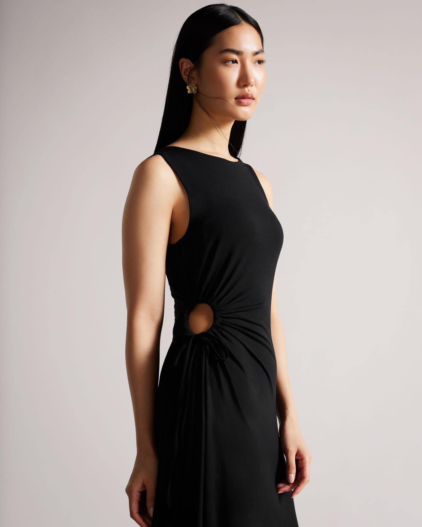 Black Jersey Dress With Ruched Circle Cut Out Ted Baker