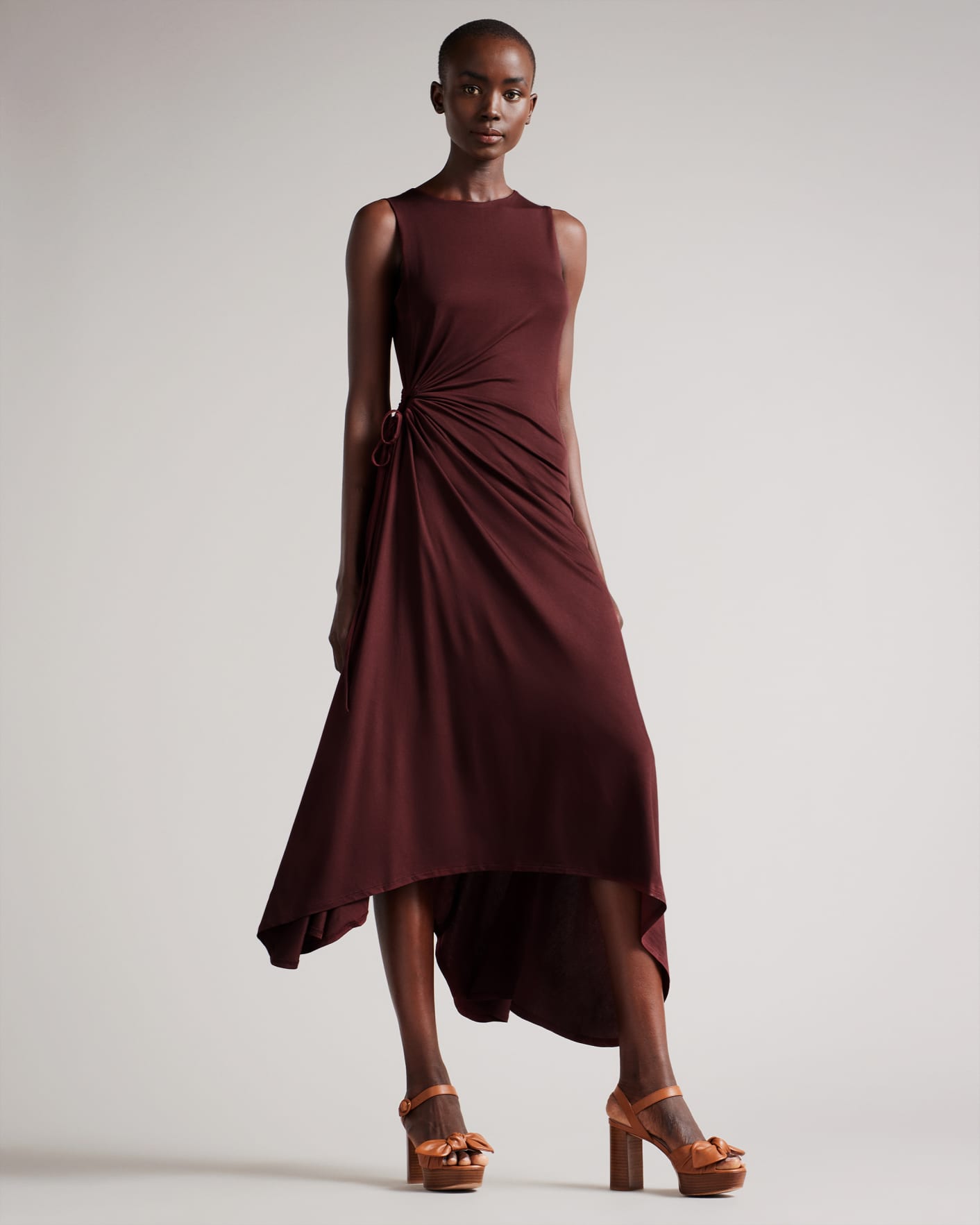 Brown Jersey Dress With Ruched Circle Cut Out Ted Baker