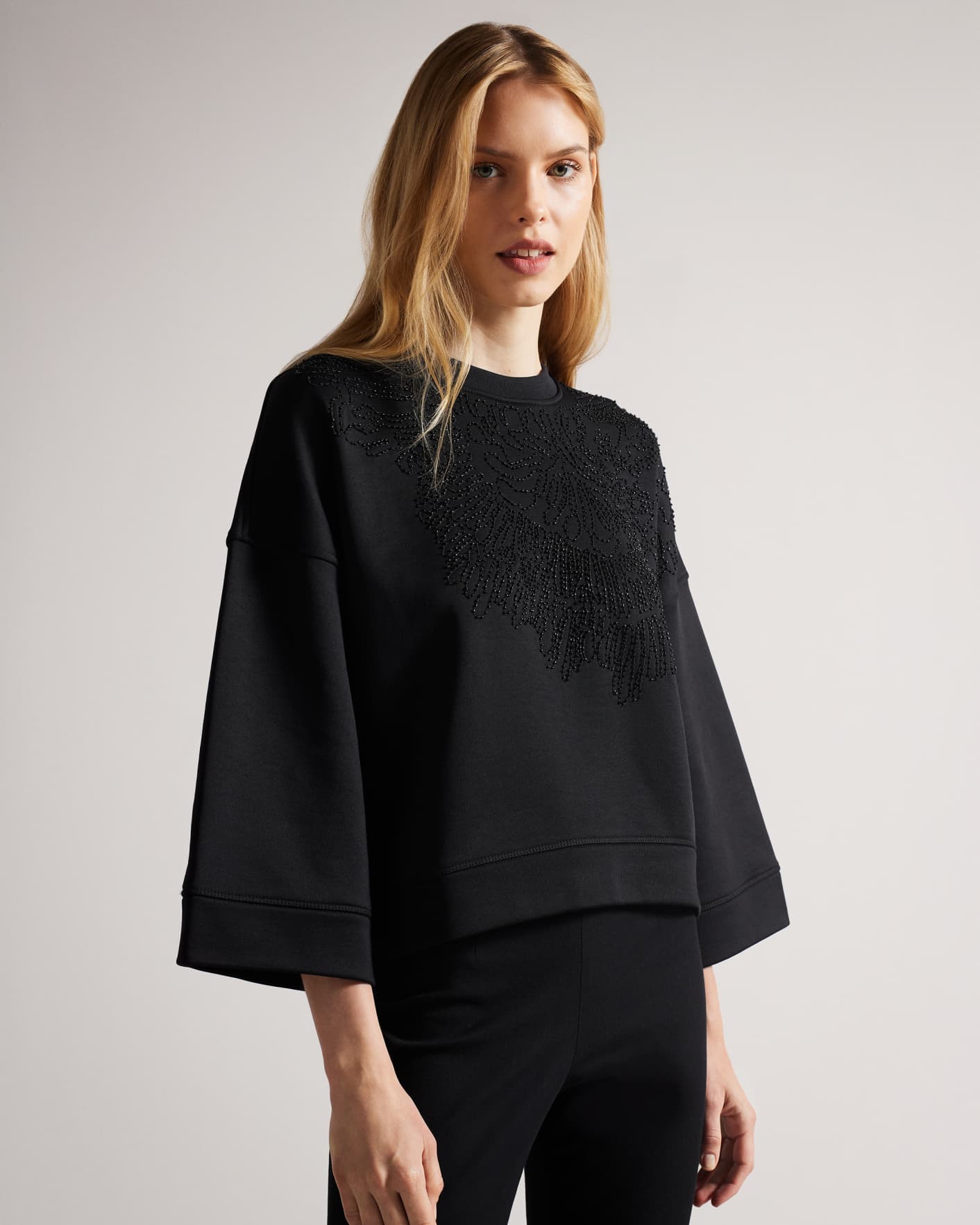 Black Wide Sleeve Jumper With Beading Ted Baker