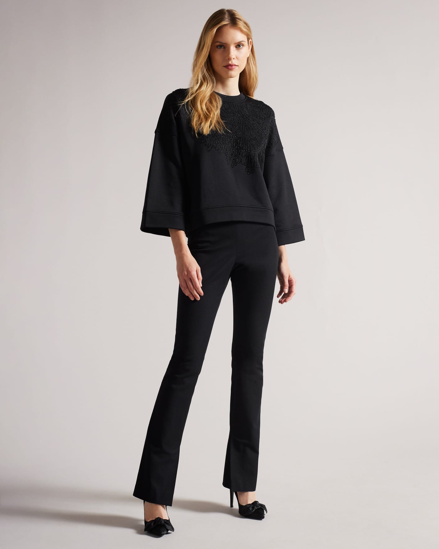 Black Wide Sleeve Jumper With Beading Ted Baker