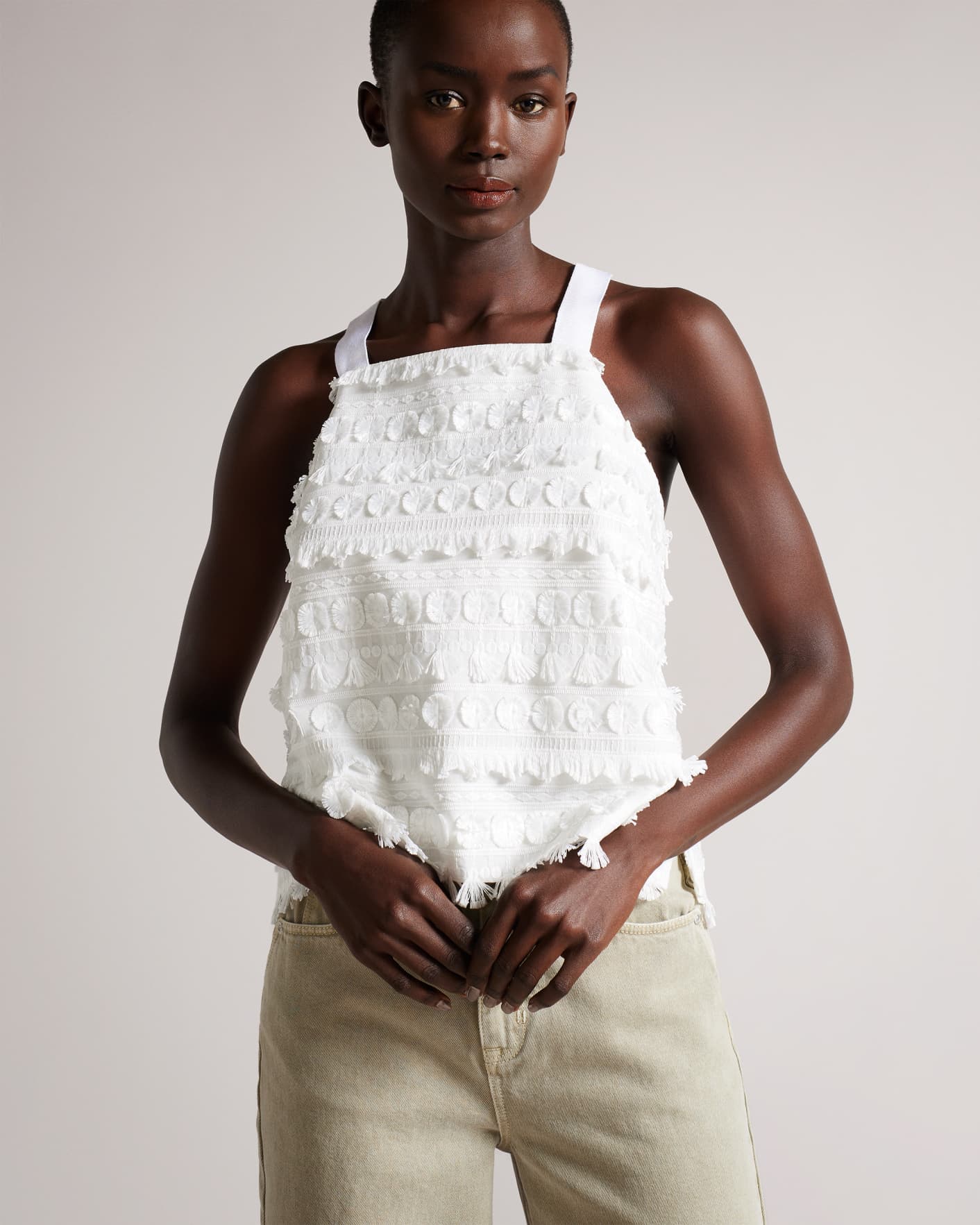 White Embellished Boxy Top Ted Baker