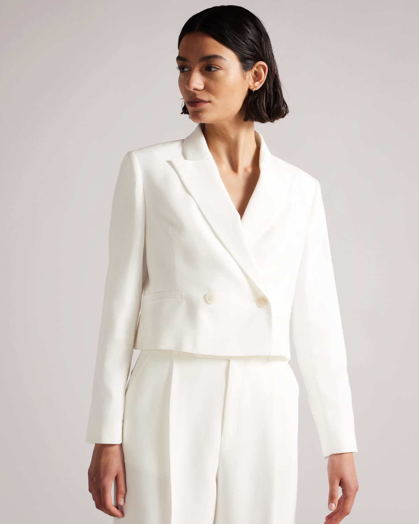 White Cropped Double Breasted Blazer Ted Baker