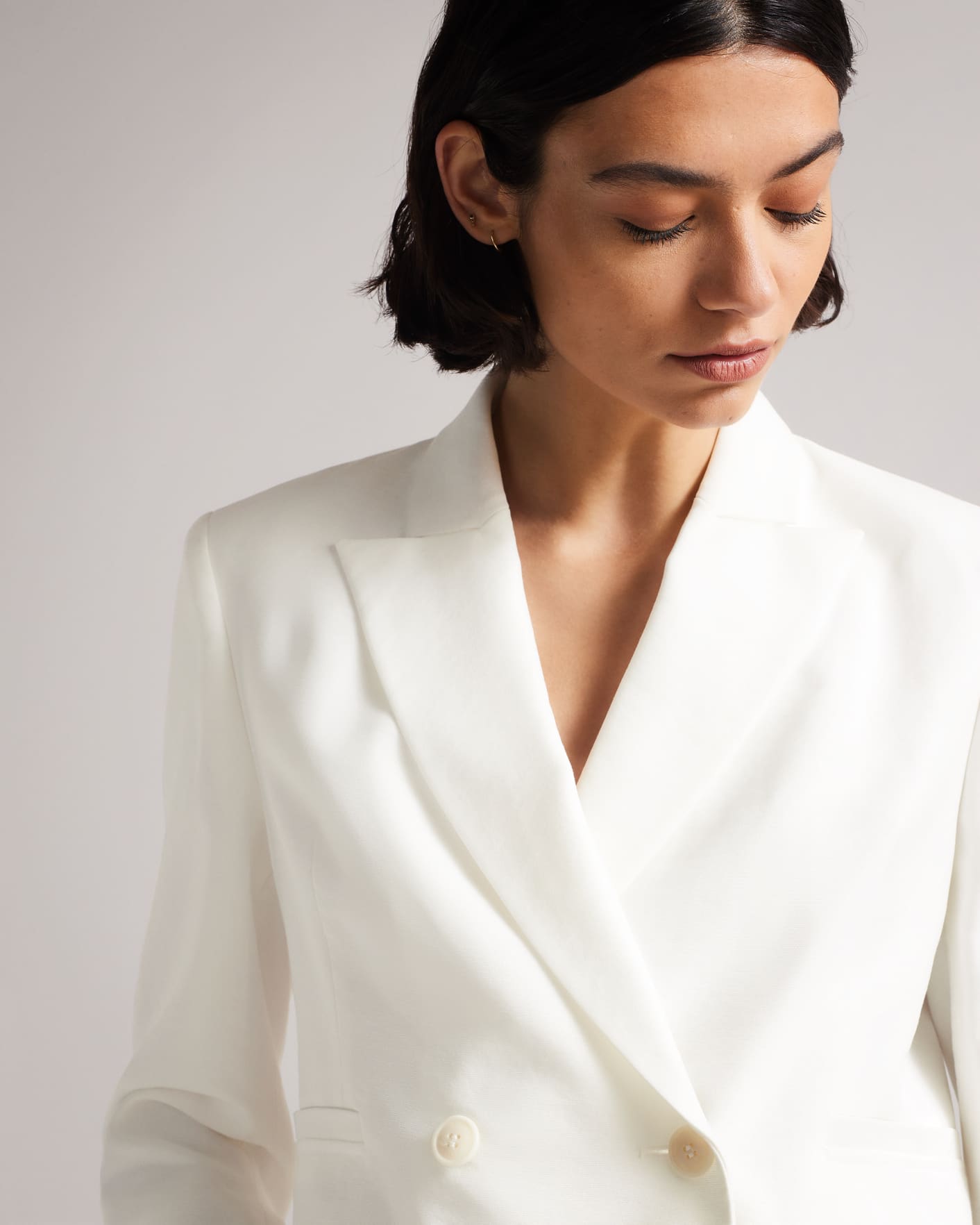 White Cropped Double Breasted Blazer Ted Baker