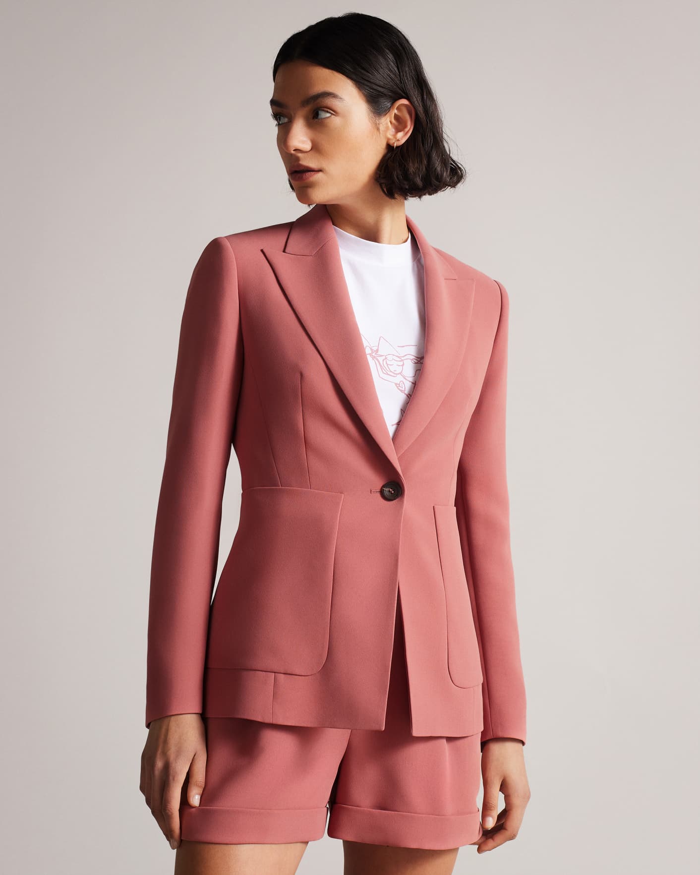 Medium Pink Single Breasted Fitted Blazer Ted Baker