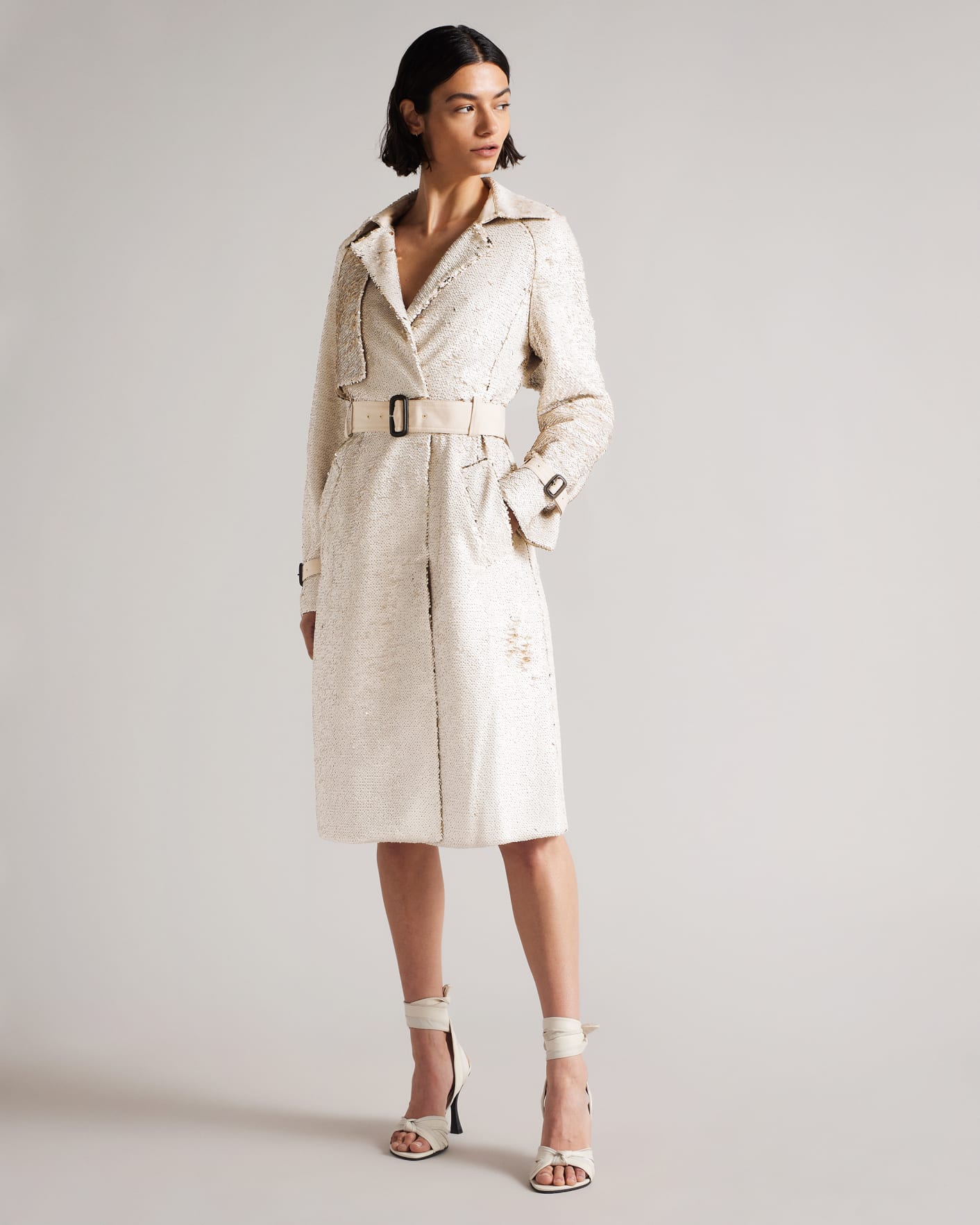 Natural Sequin Trench Coat Ted Baker