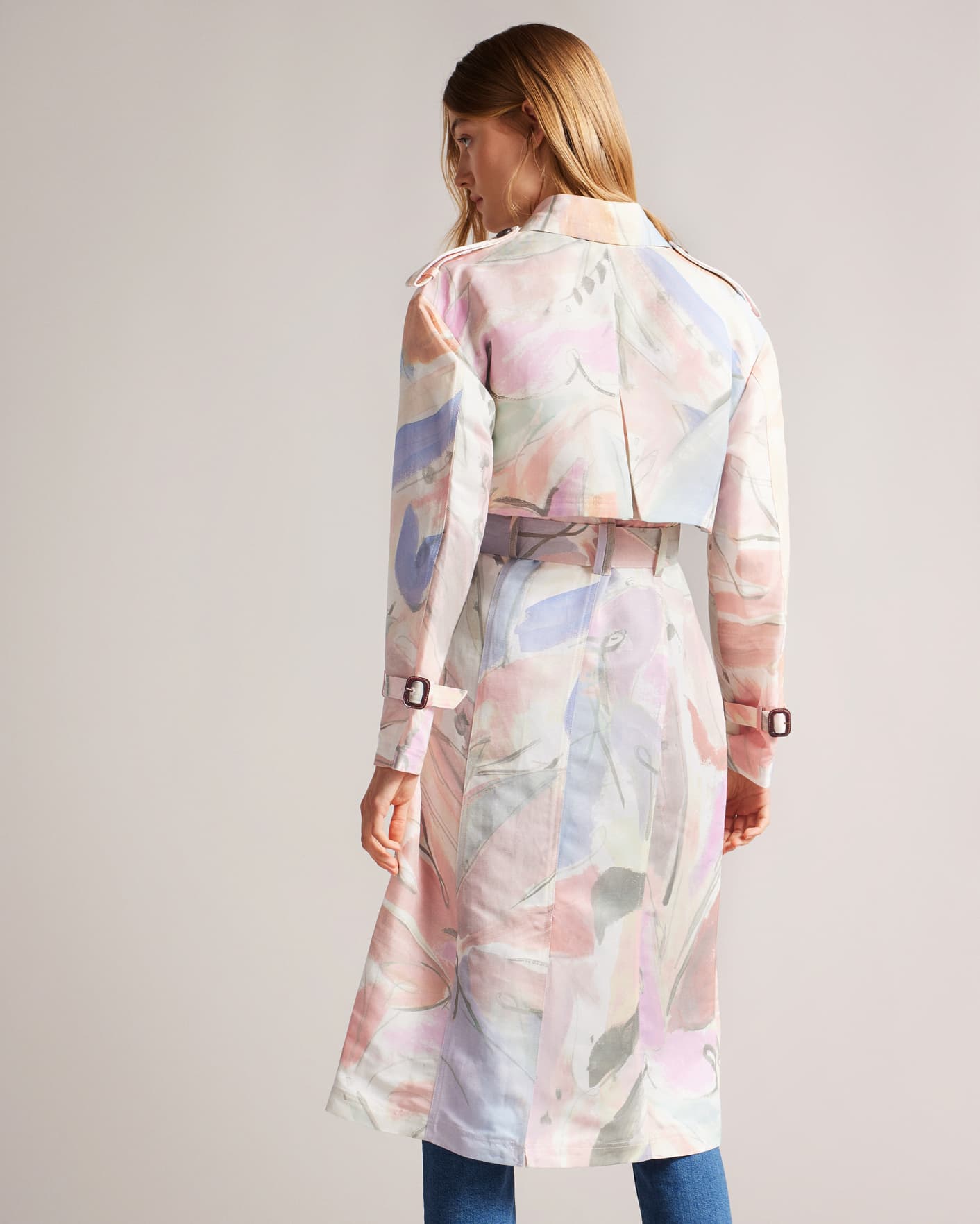 Ivory Abstract Print Linen Trench Coat Ted Baker