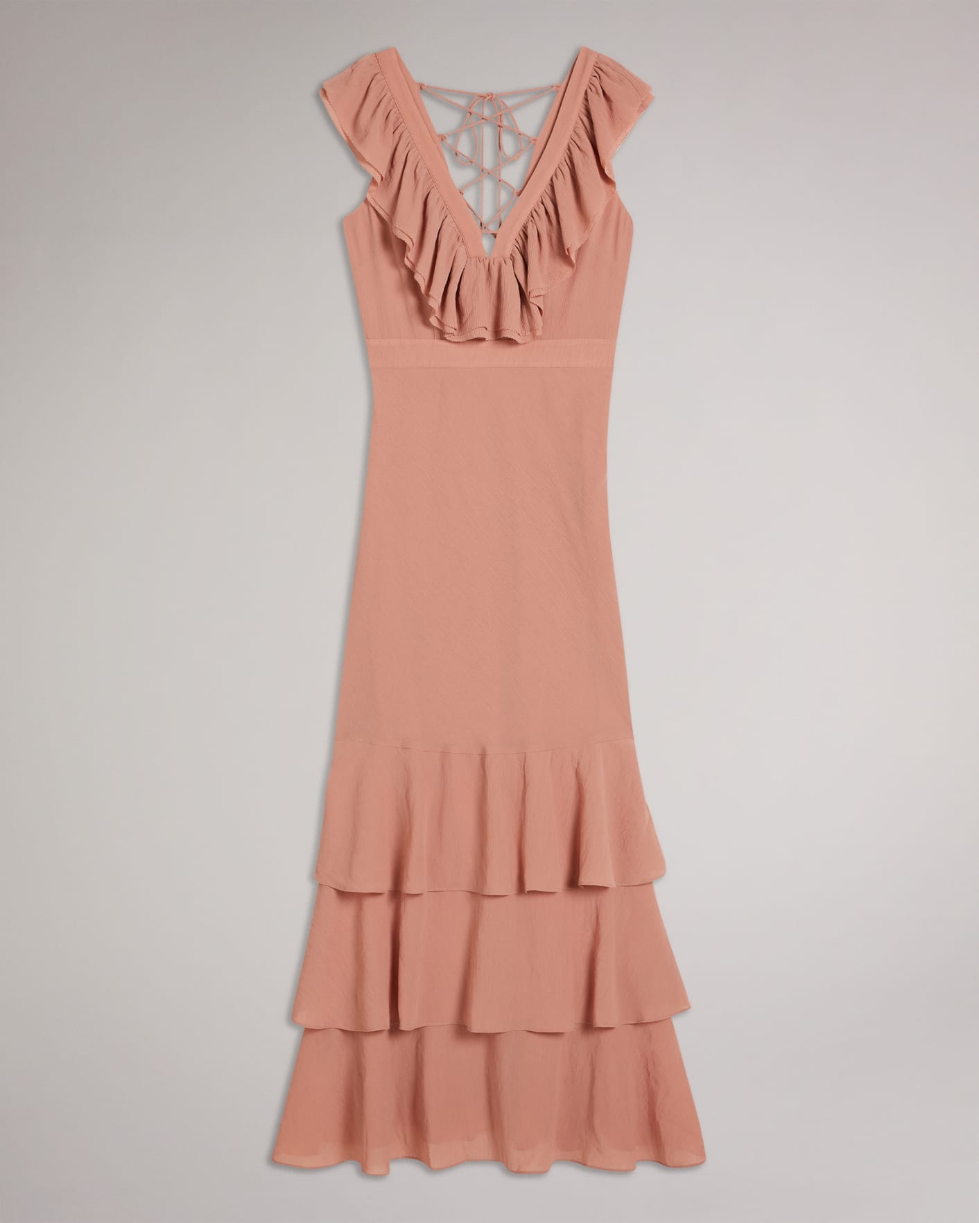 Dusky Pink Crinkle Crepe Maxi Dress With Ruffle Ted Baker