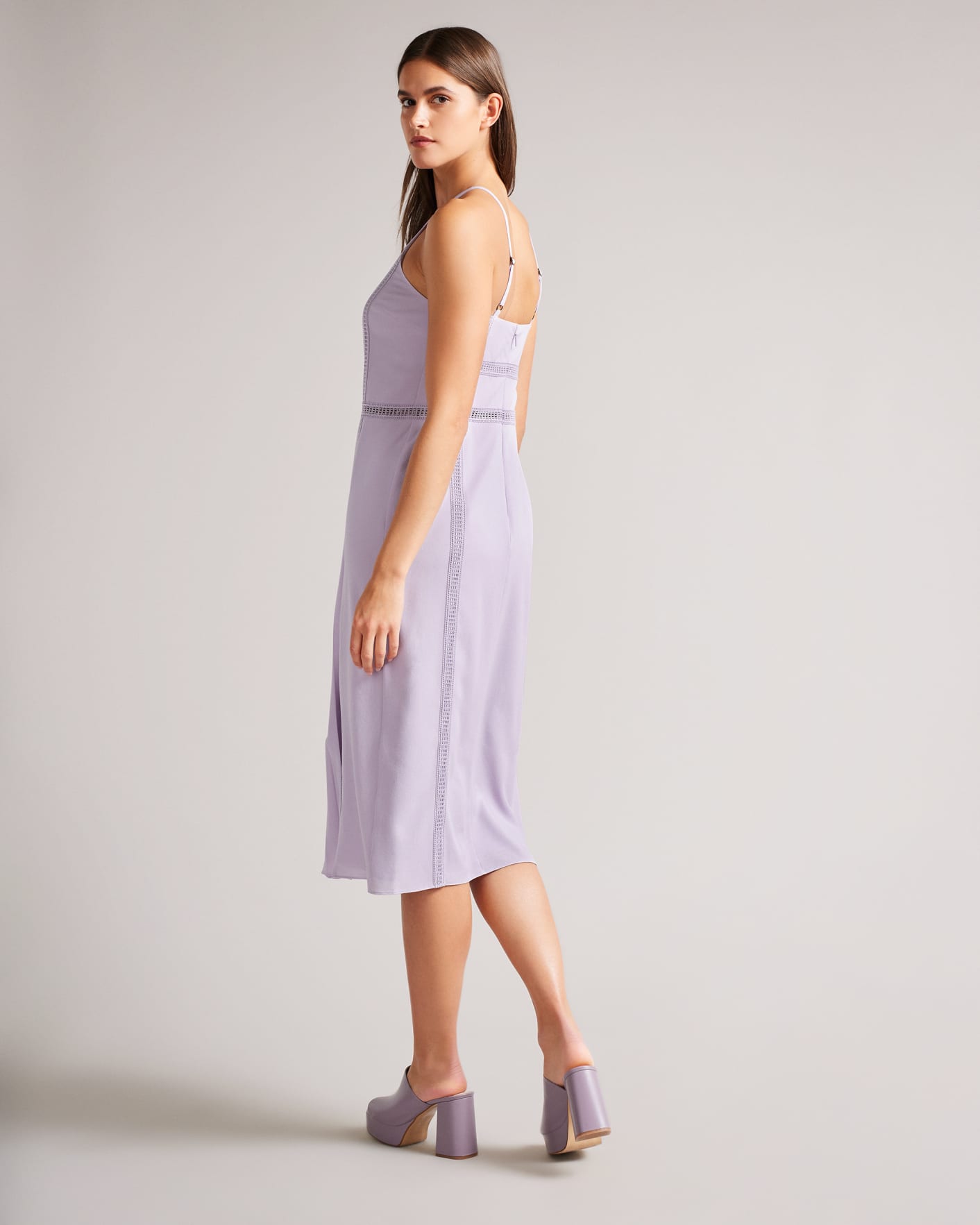 Lilac Lace Insert Asymmetric Pleat Midi Dress Ted Baker