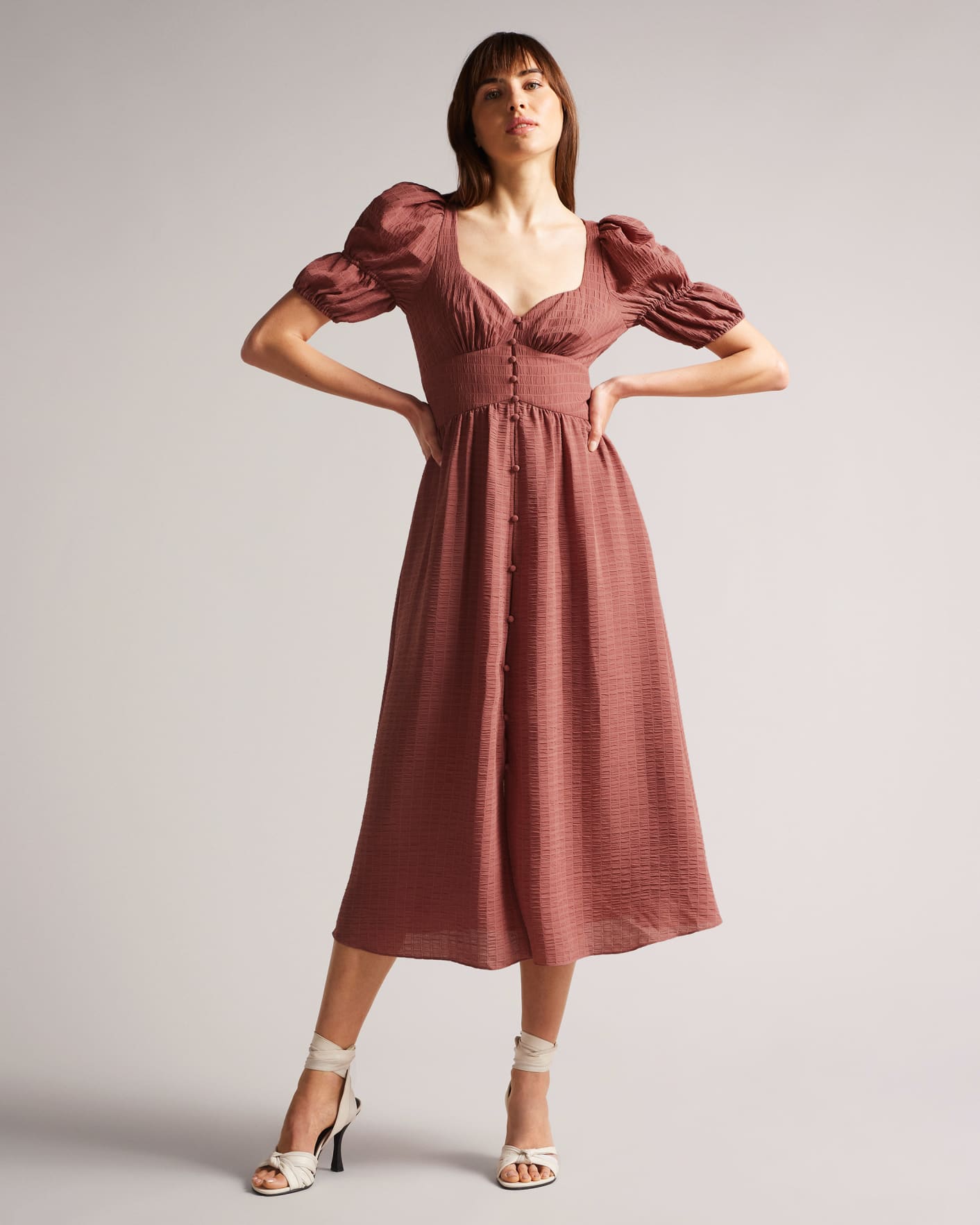 Medium Pink Textured Crepe Button Front Midi Dress Ted Baker