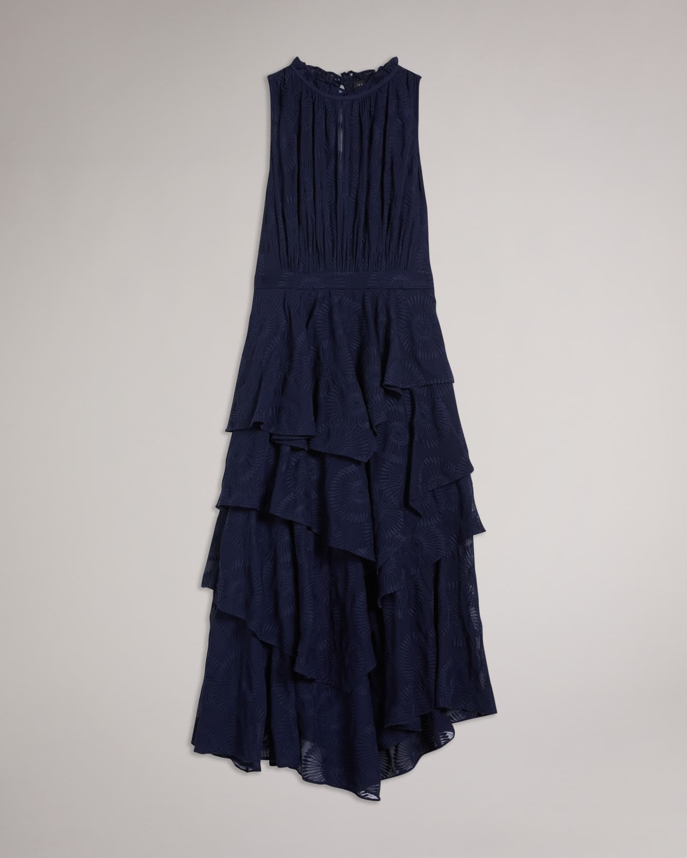 Dark Navy Embroidered Midi Dress With Tiered Skirt Ted Baker