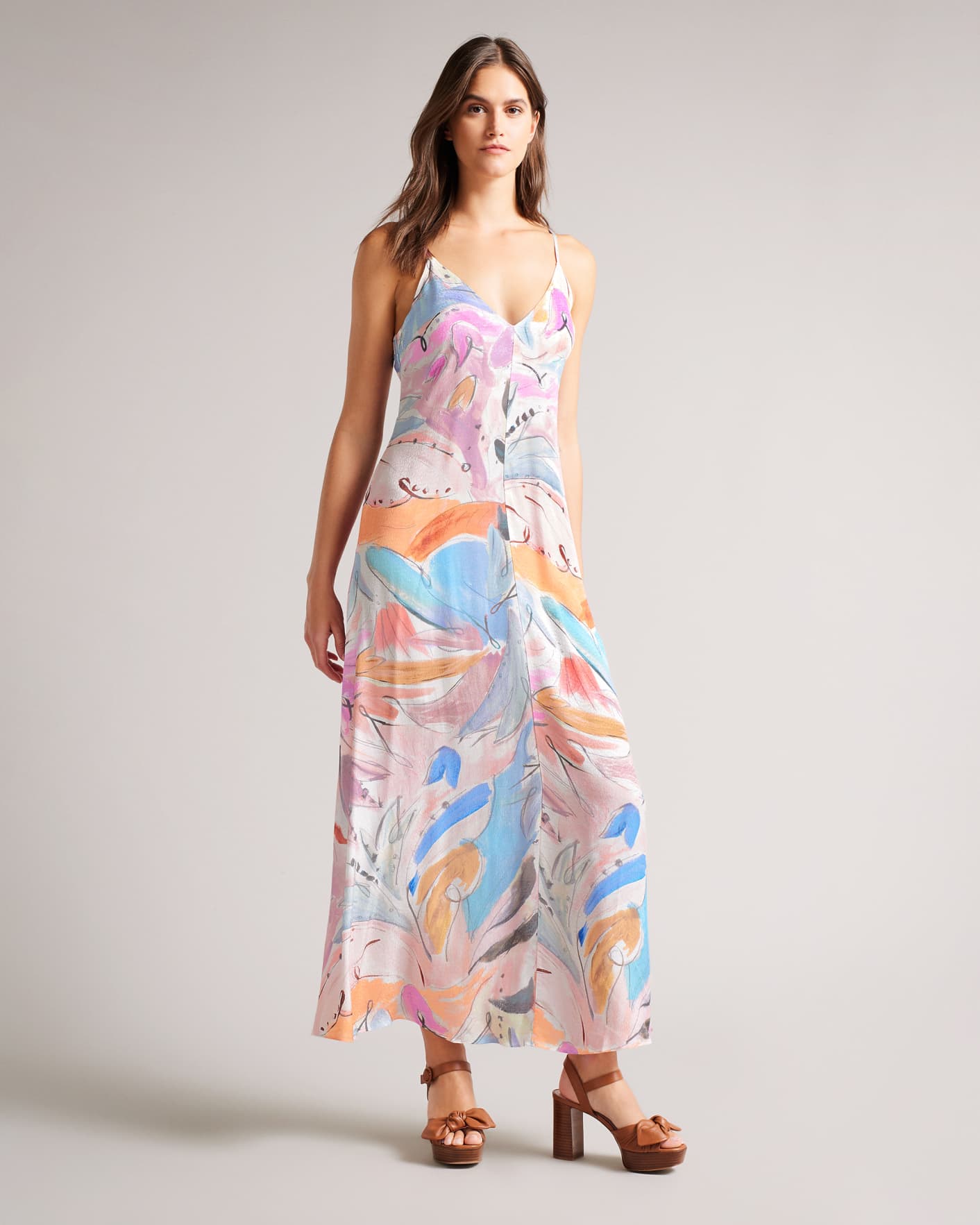 Ivory Abstract Print Strappy Maxi Dress Ted Baker