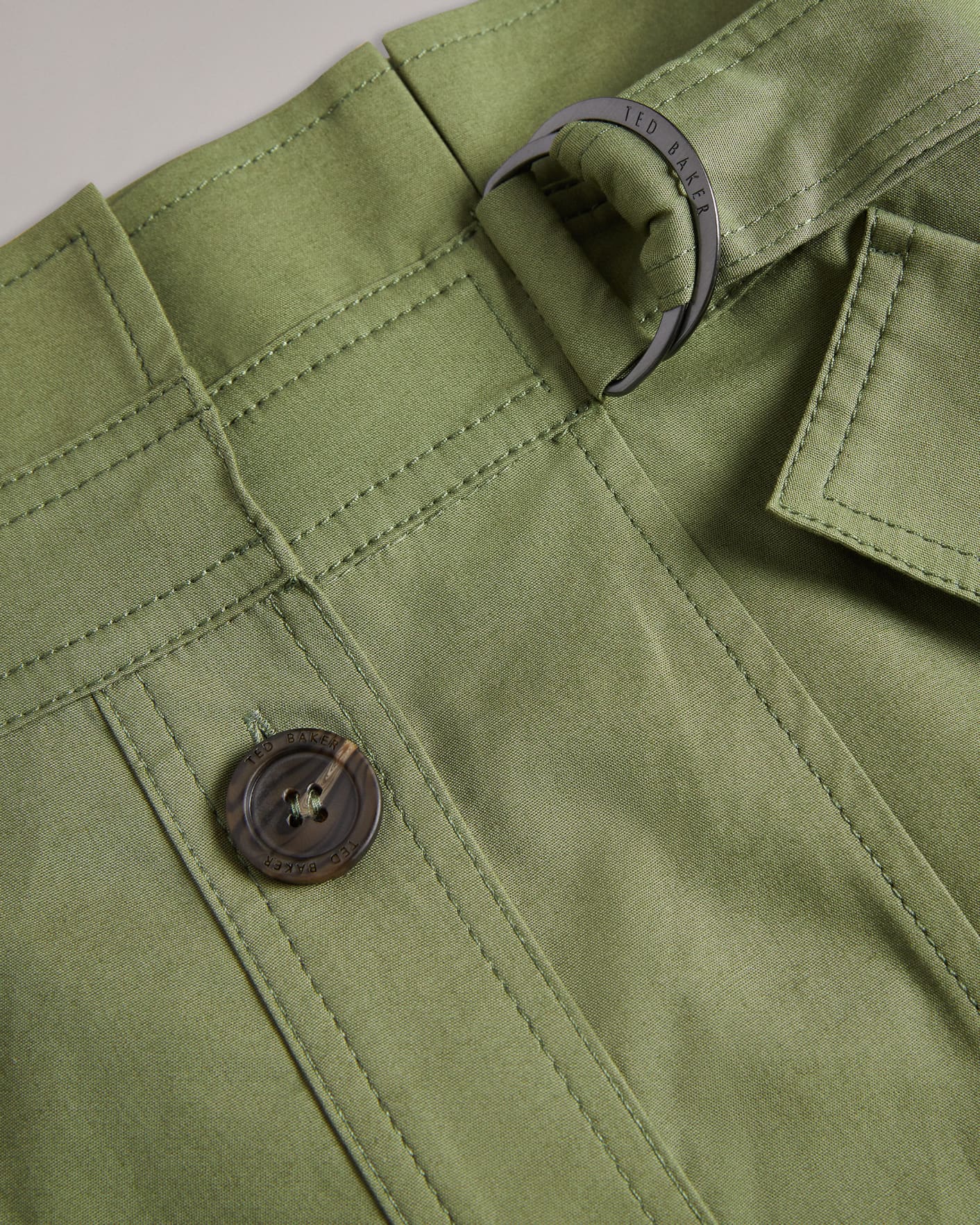 Khaki Paperbag Button Through Midi Skirt Ted Baker