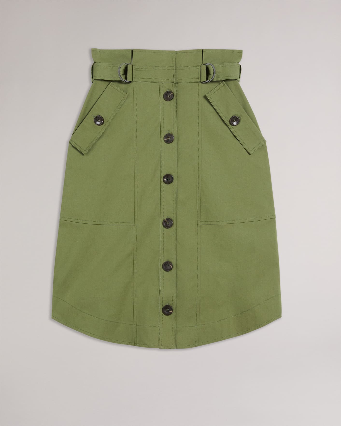 Khaki Paperbag Button Through Midi Skirt Ted Baker