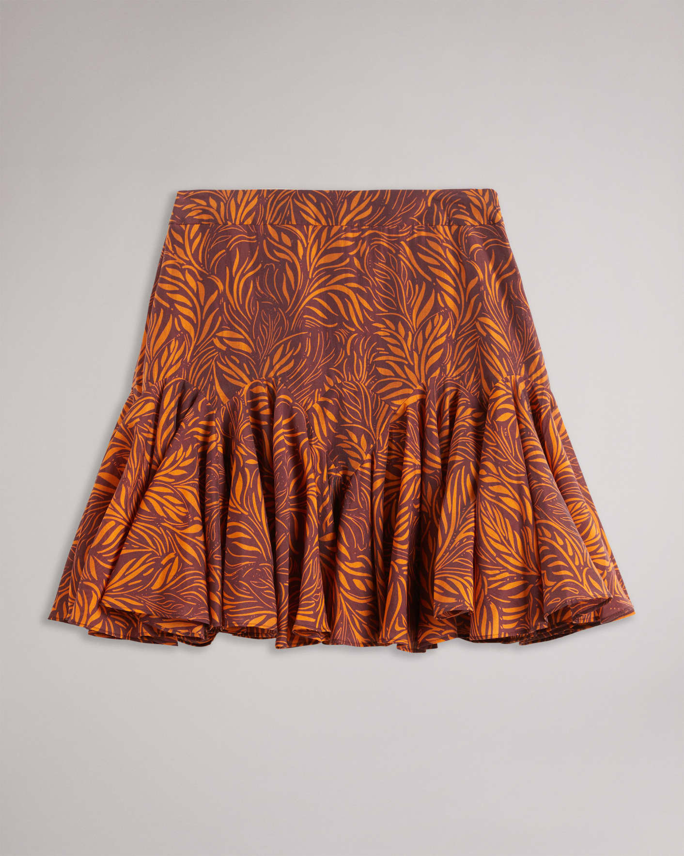 Brown Leaf Print Mini Godet Skirt Ted Baker