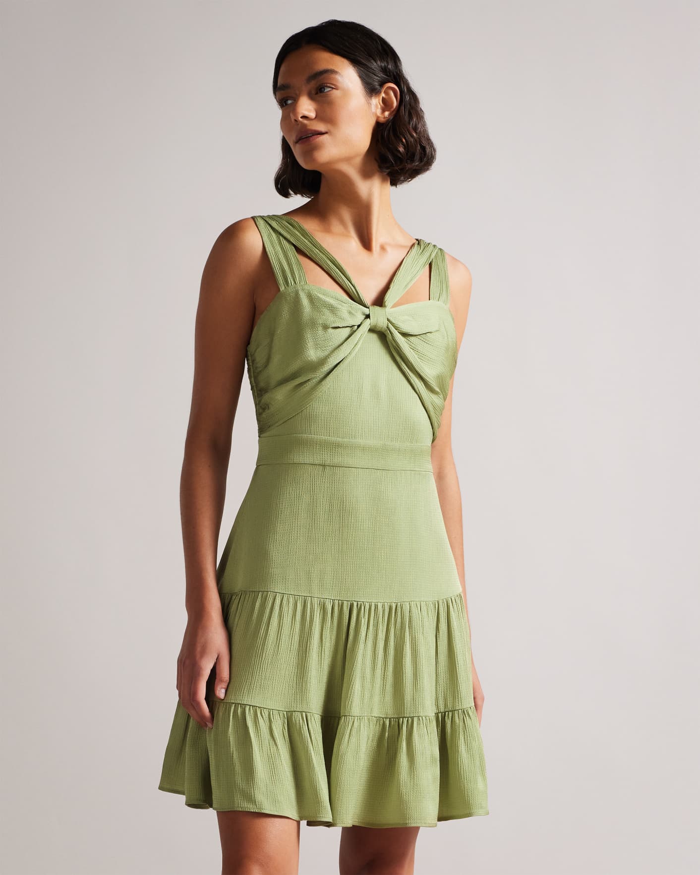 Medium Green Knot Front Mini Dress Ted Baker