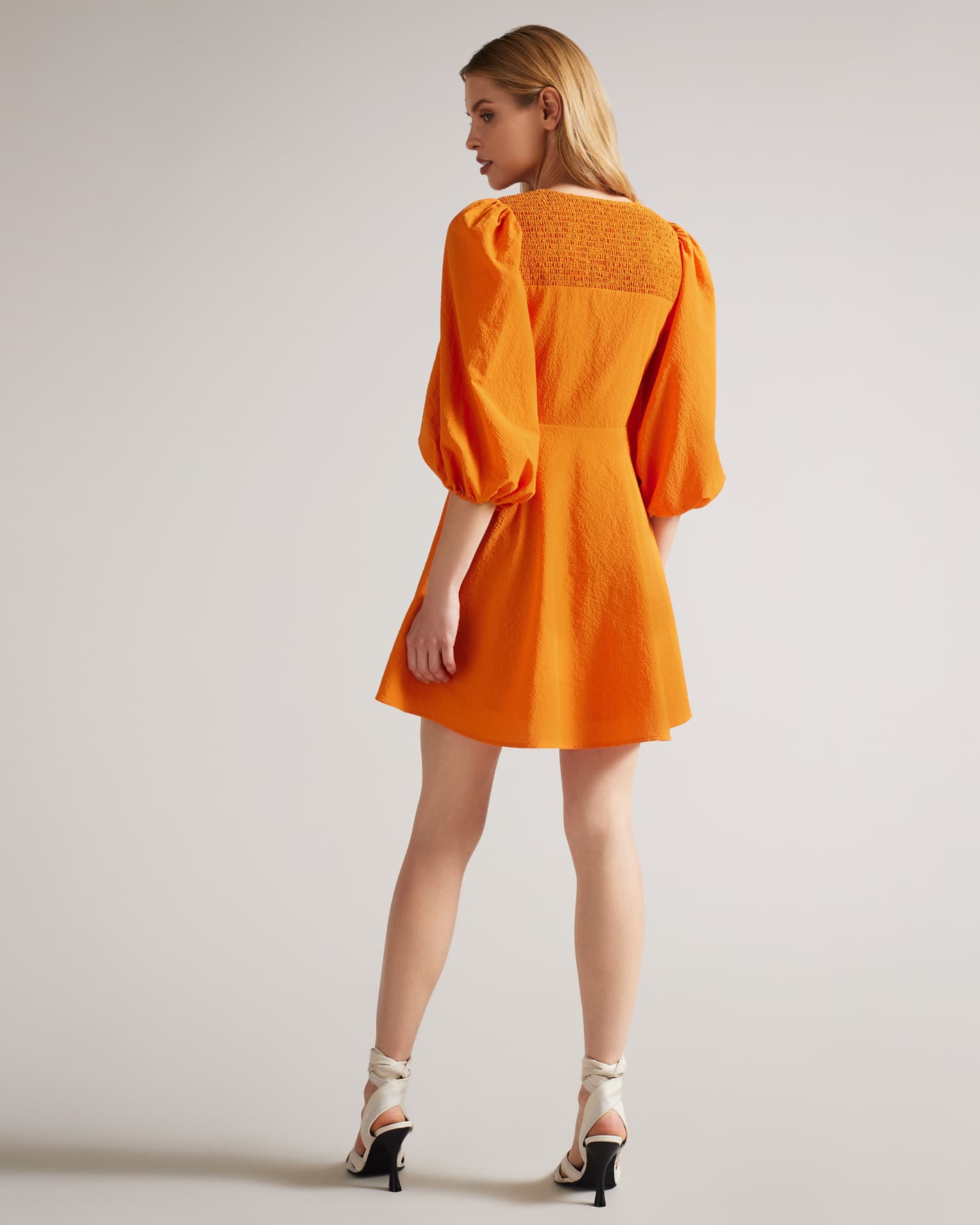 Orange Tie Front Mini Dress With Balloon Sleeve Ted Baker