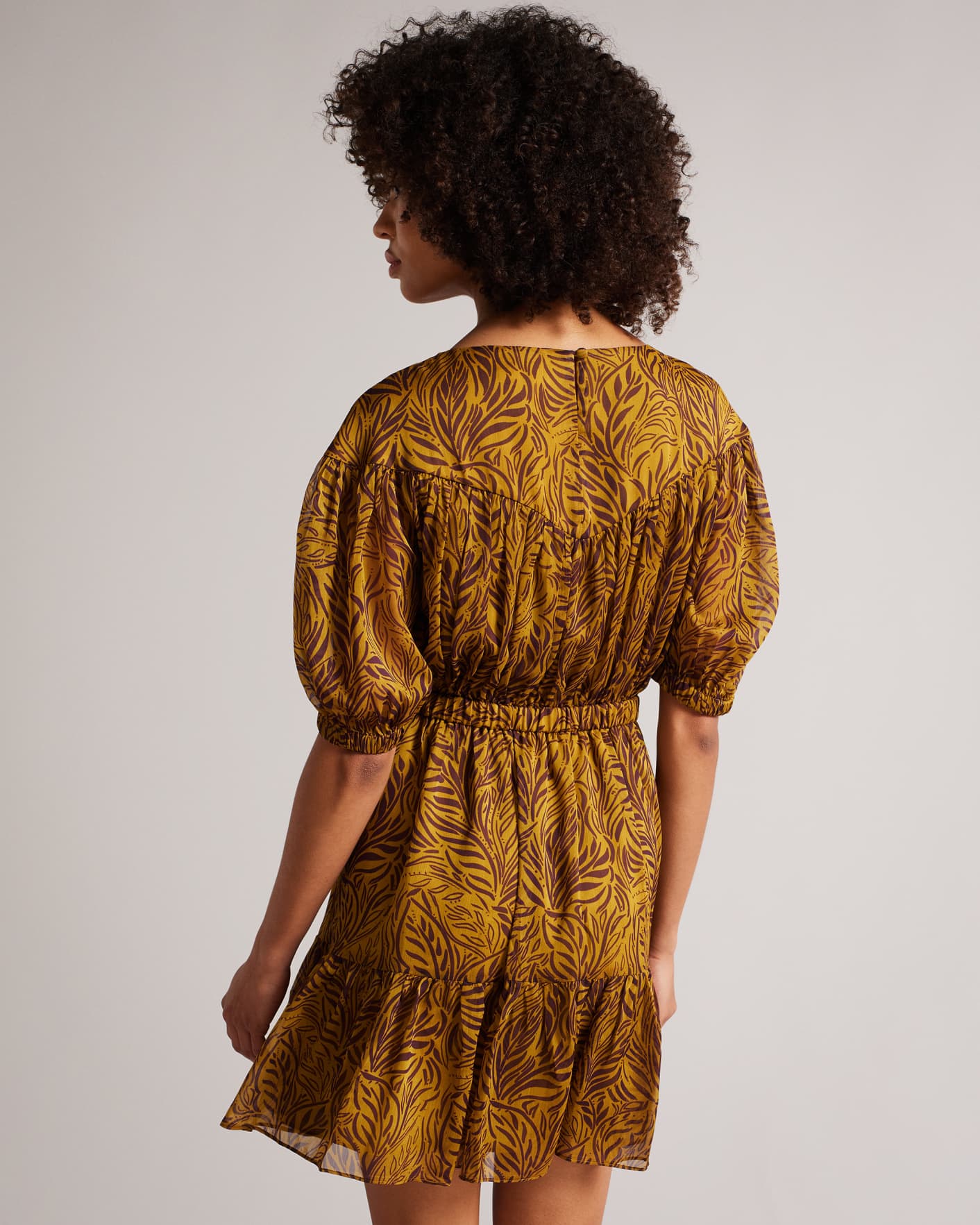 Medium Yellow Yoke Detail Printed Mini Dress Ted Baker