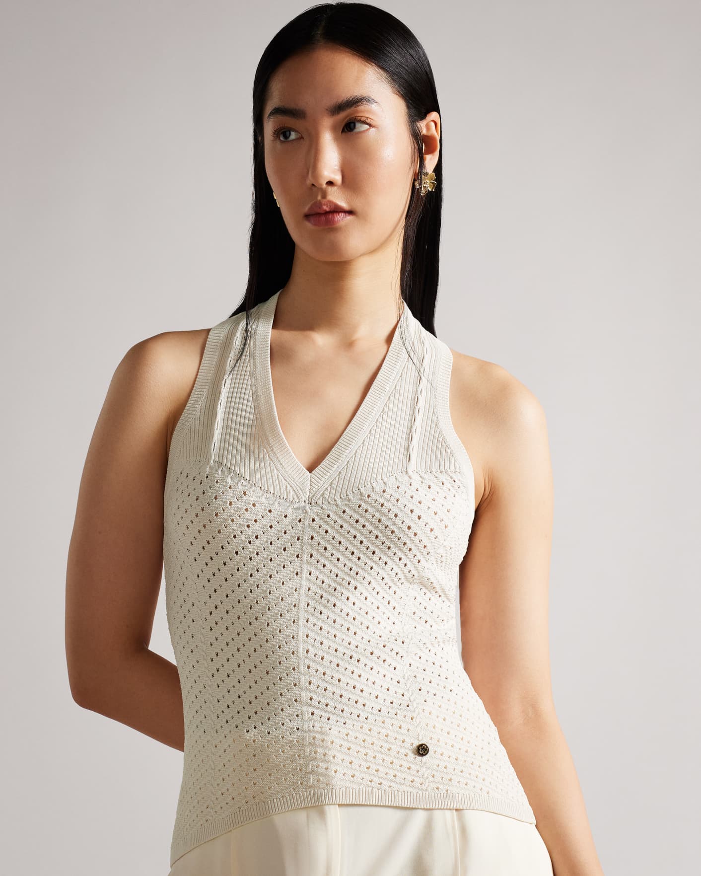 Natural Machine Crochet Knit Top Ted Baker