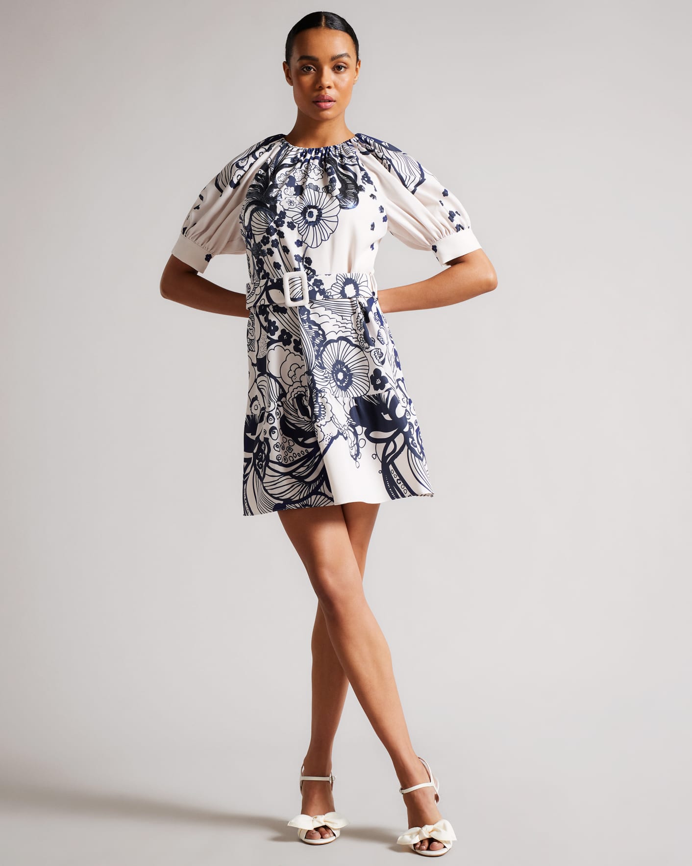 Natural Mini Dress With Puff Sleeves Ted Baker
