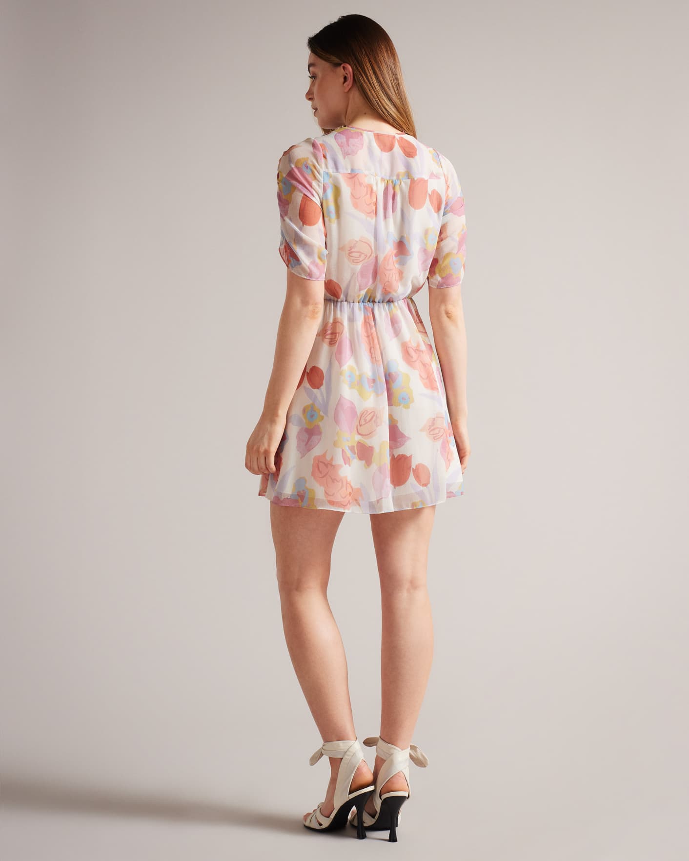 Natural Ruched Sleeve Detail Mini Dress Ted Baker