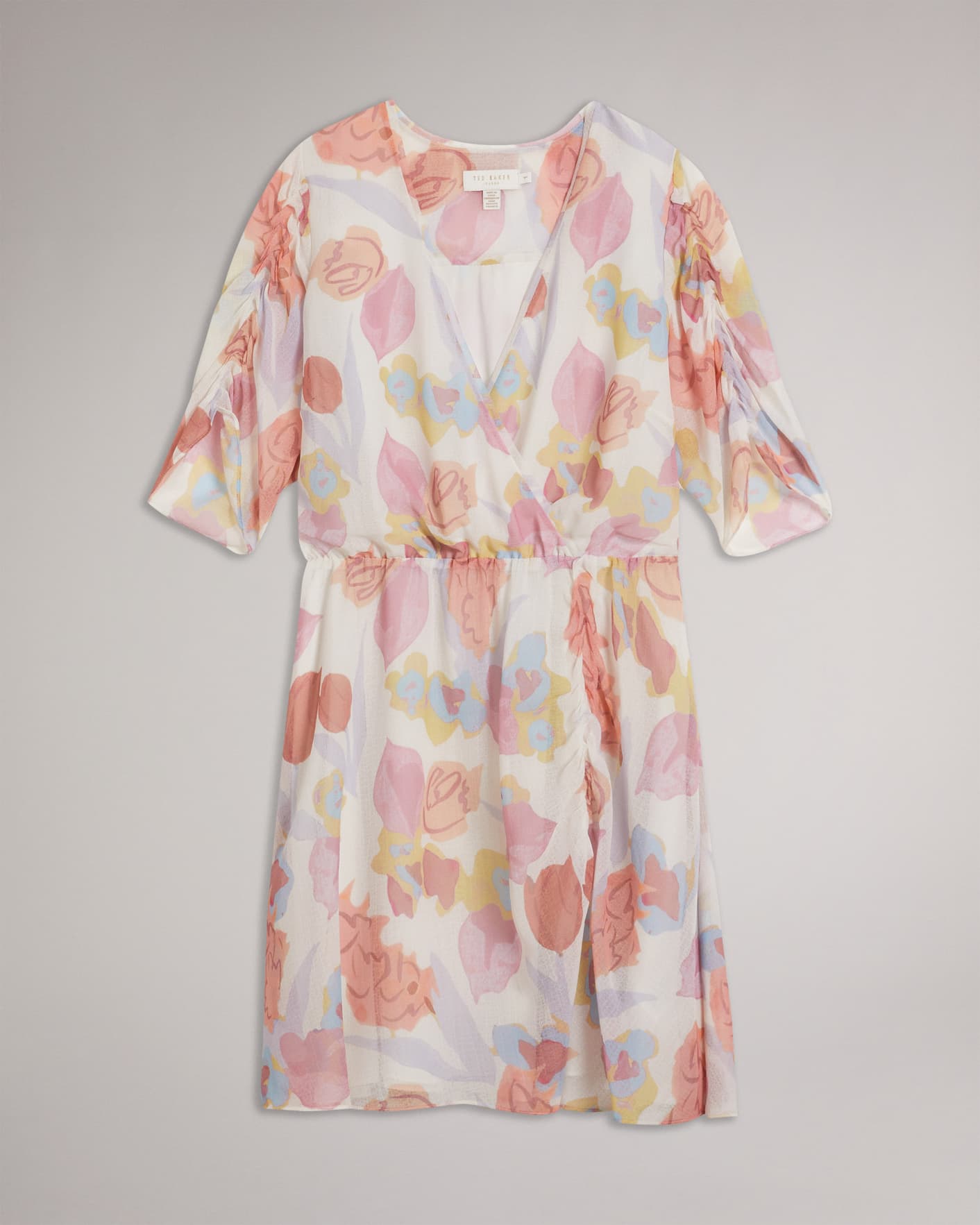 Natural Ruched Sleeve Detail Mini Dress Ted Baker
