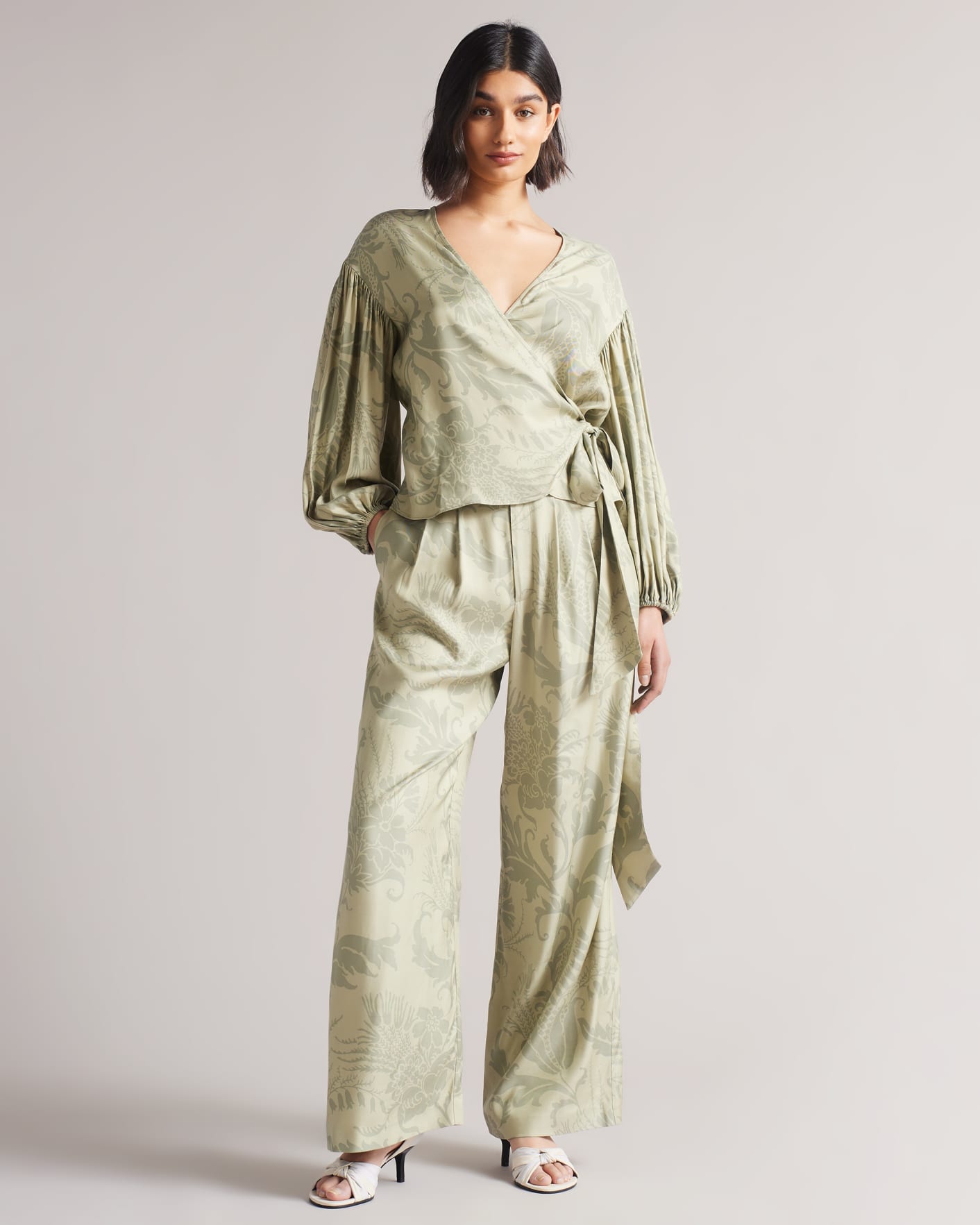 Medium Green Tailored Wide Leg Trousers Ted Baker