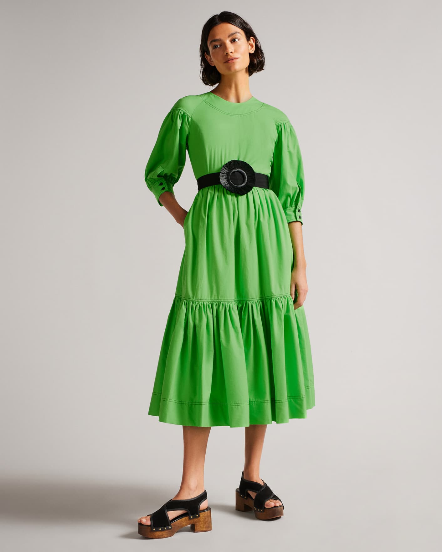 Green Poplin Dress With Straw Buckle Ted Baker