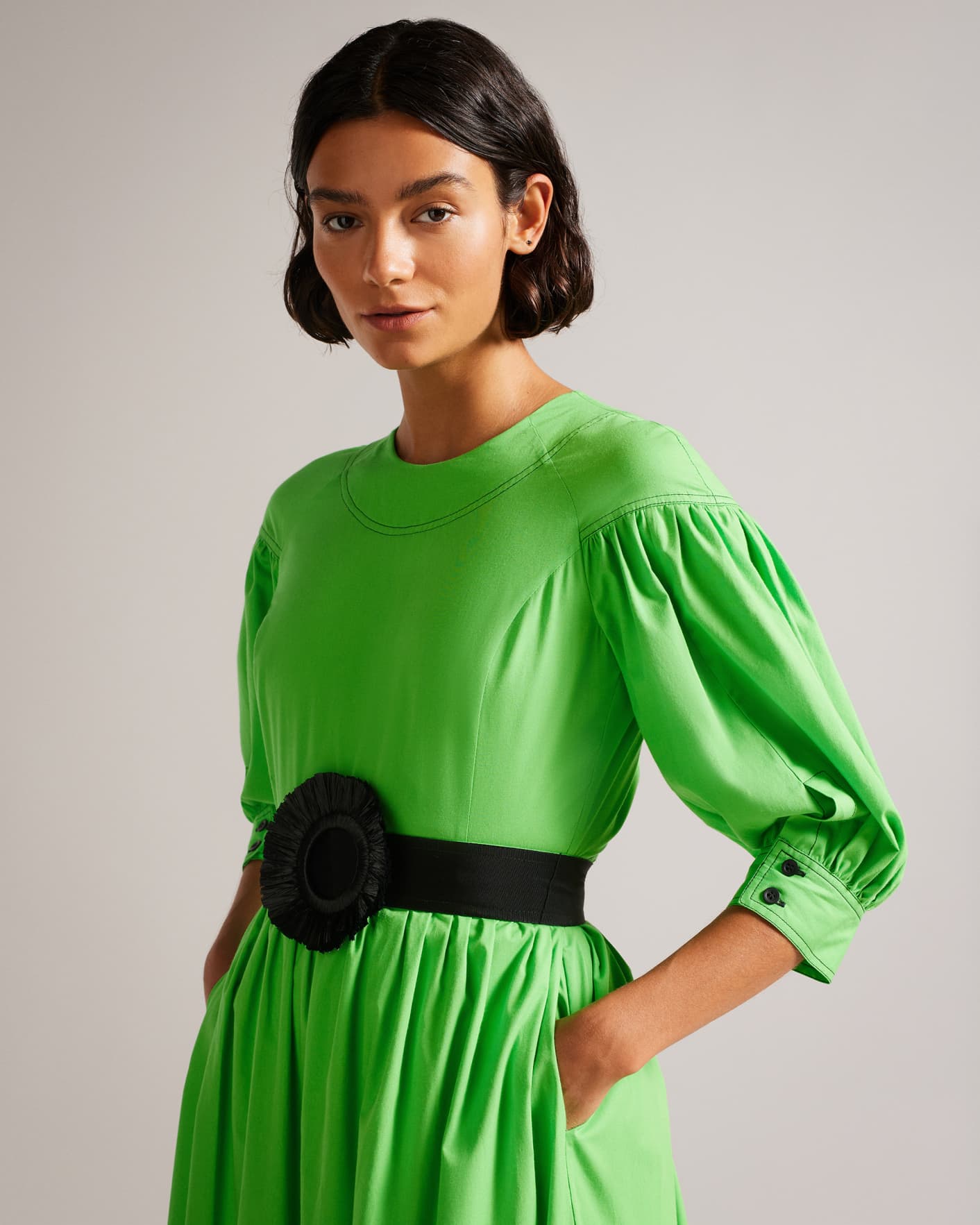 Green Poplin Dress With Straw Buckle Ted Baker