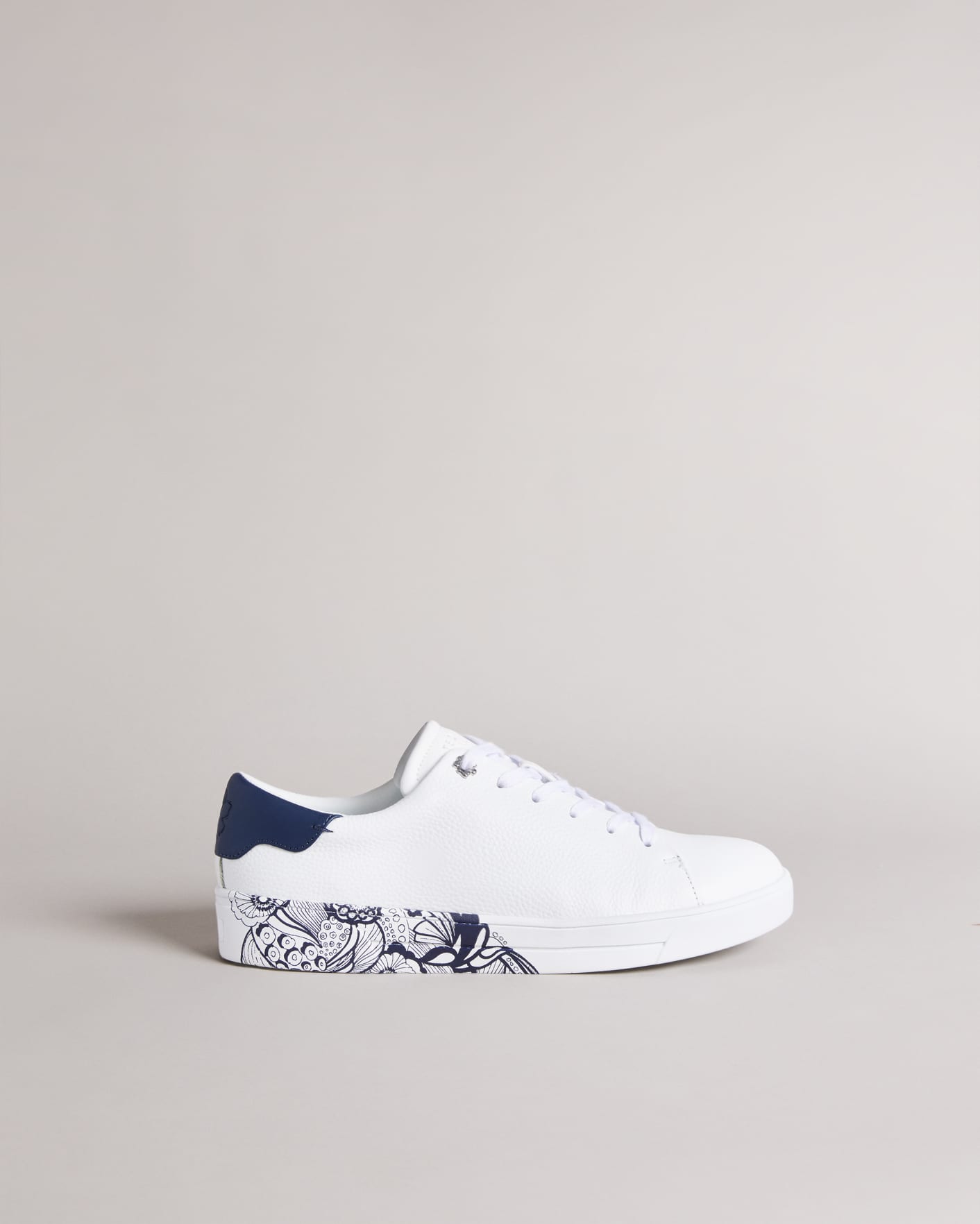 White Retro Swirl Printed Sole Leather Trainers Ted Baker