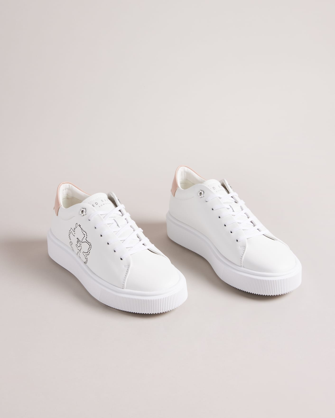 White-Pink Perforated Magnolia Platform Trainers Ted Baker