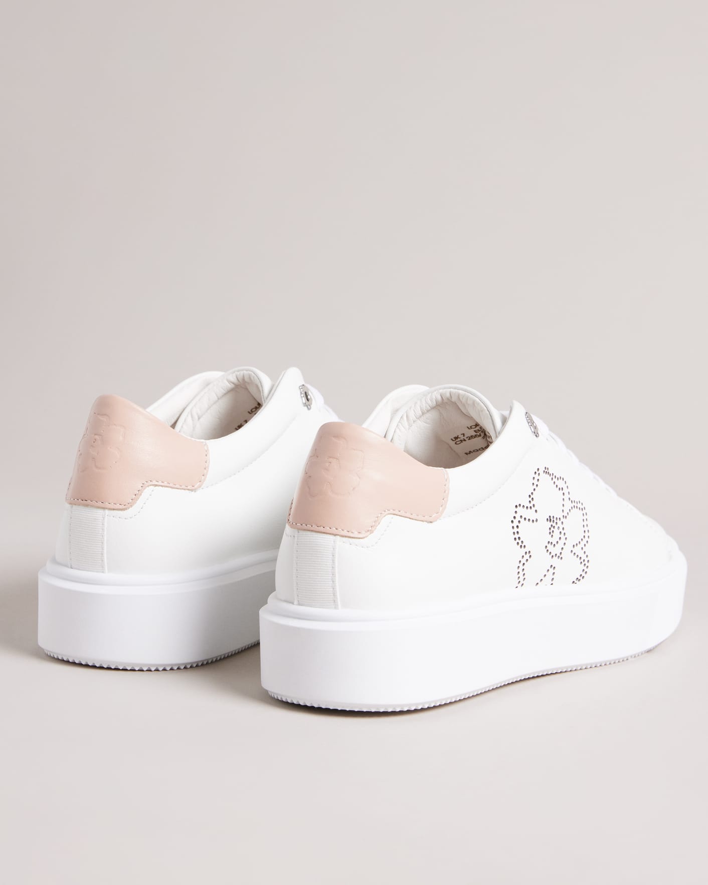 White-Pink Perforated Magnolia Platform Trainers Ted Baker