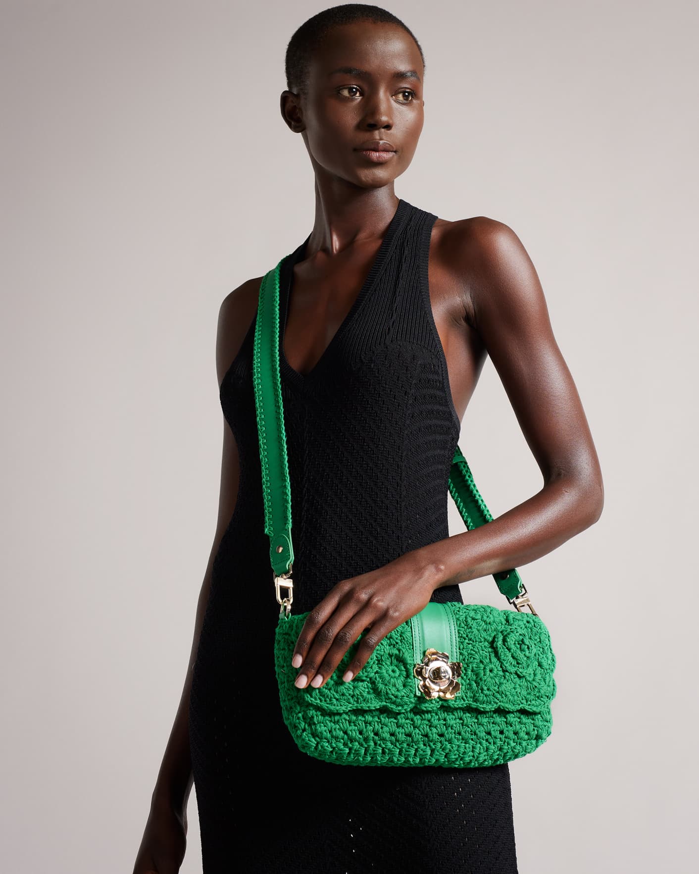 Green Knitted Crochet Medium Shoulder Bag Ted Baker