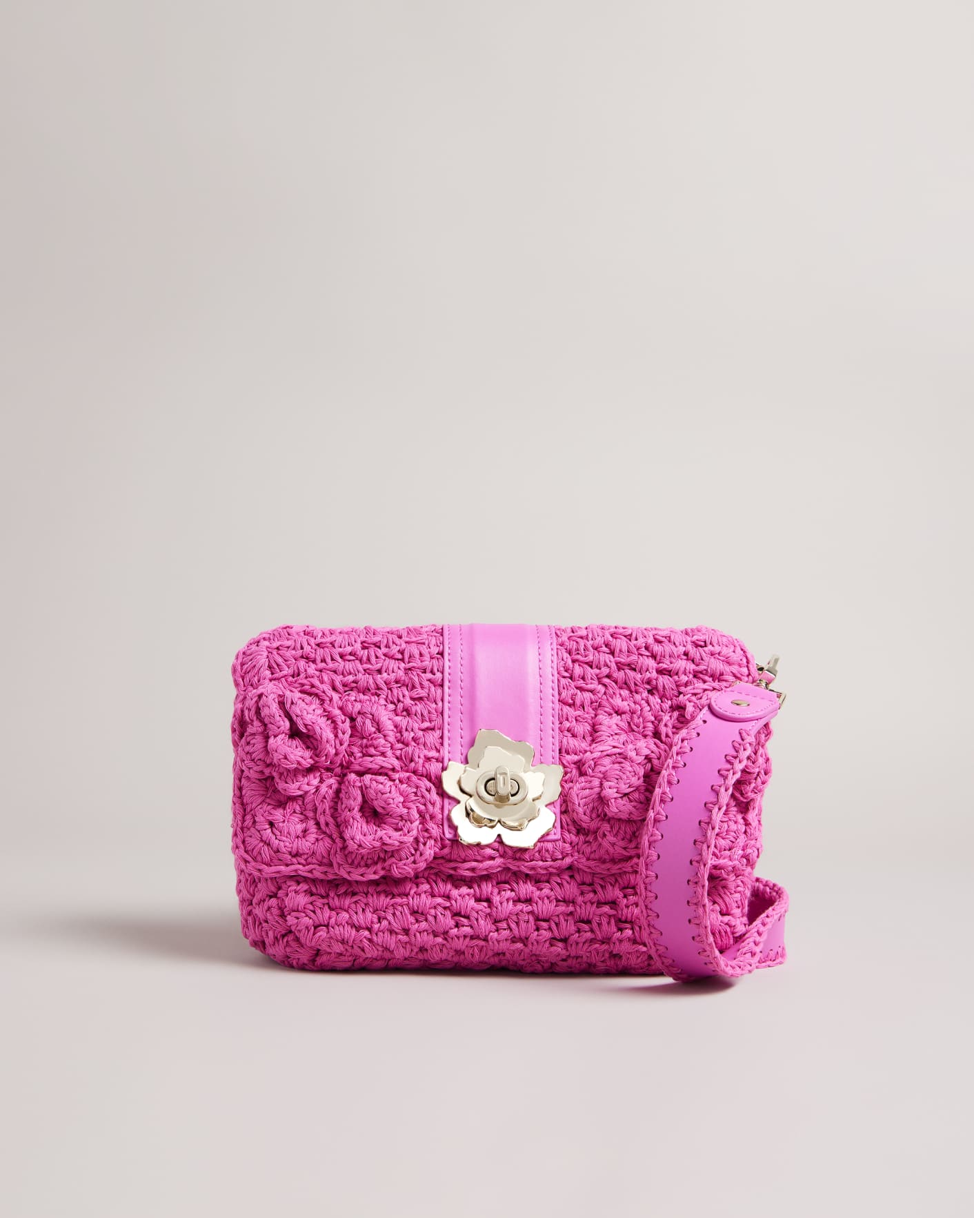 Pink Knitted Crochet Mini Cross Body Bag Ted Baker