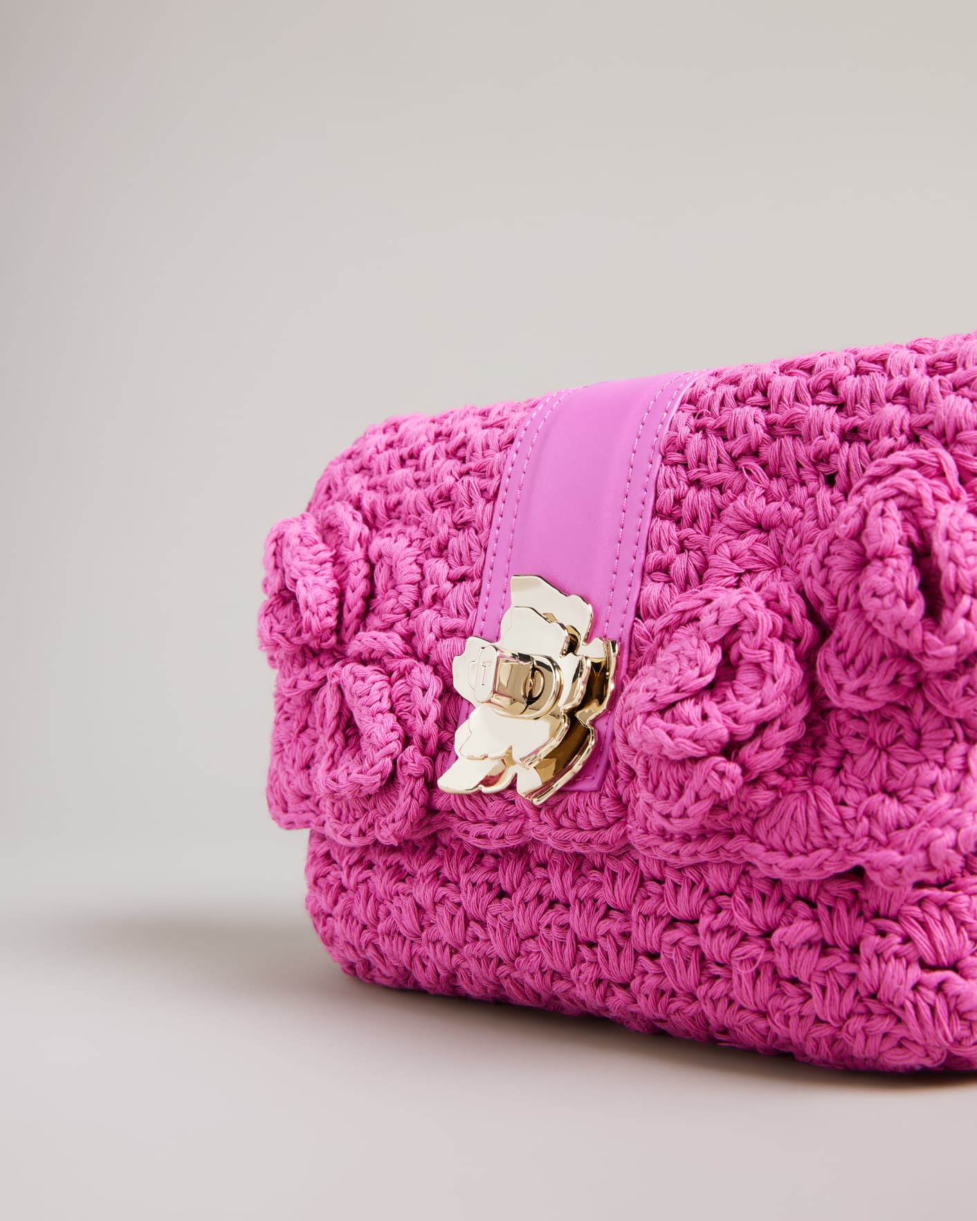 Pink Knitted Crochet Mini Cross Body Bag Ted Baker