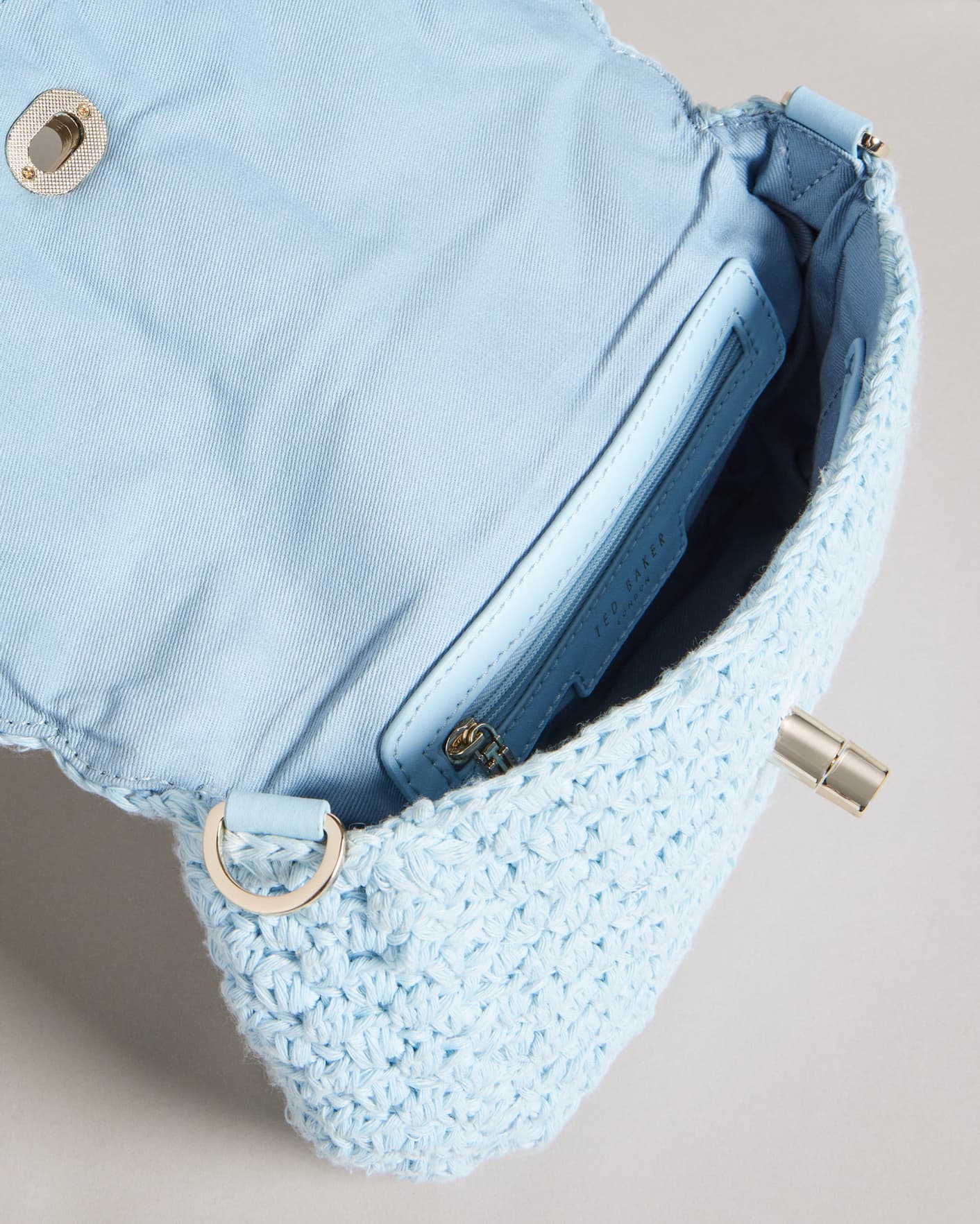 Pale Blue Knitted Crochet Mini Cross Body Bag Ted Baker