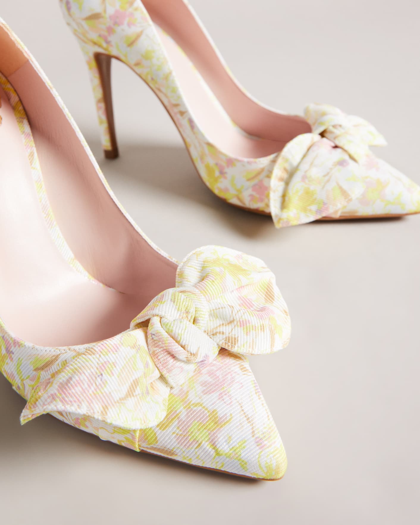 Medium Yellow Sketchy Magnolia 100mm Bow Court Shoe Ted Baker