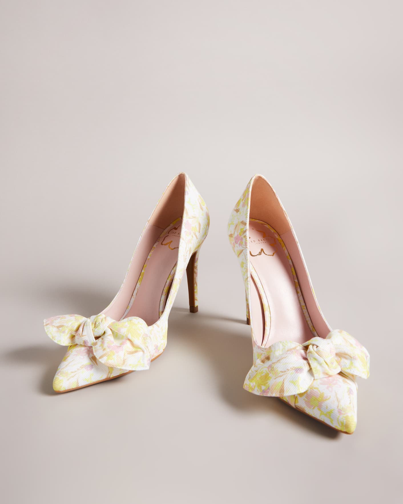 Medium Yellow Sketchy Magnolia 100mm Bow Court Shoe Ted Baker