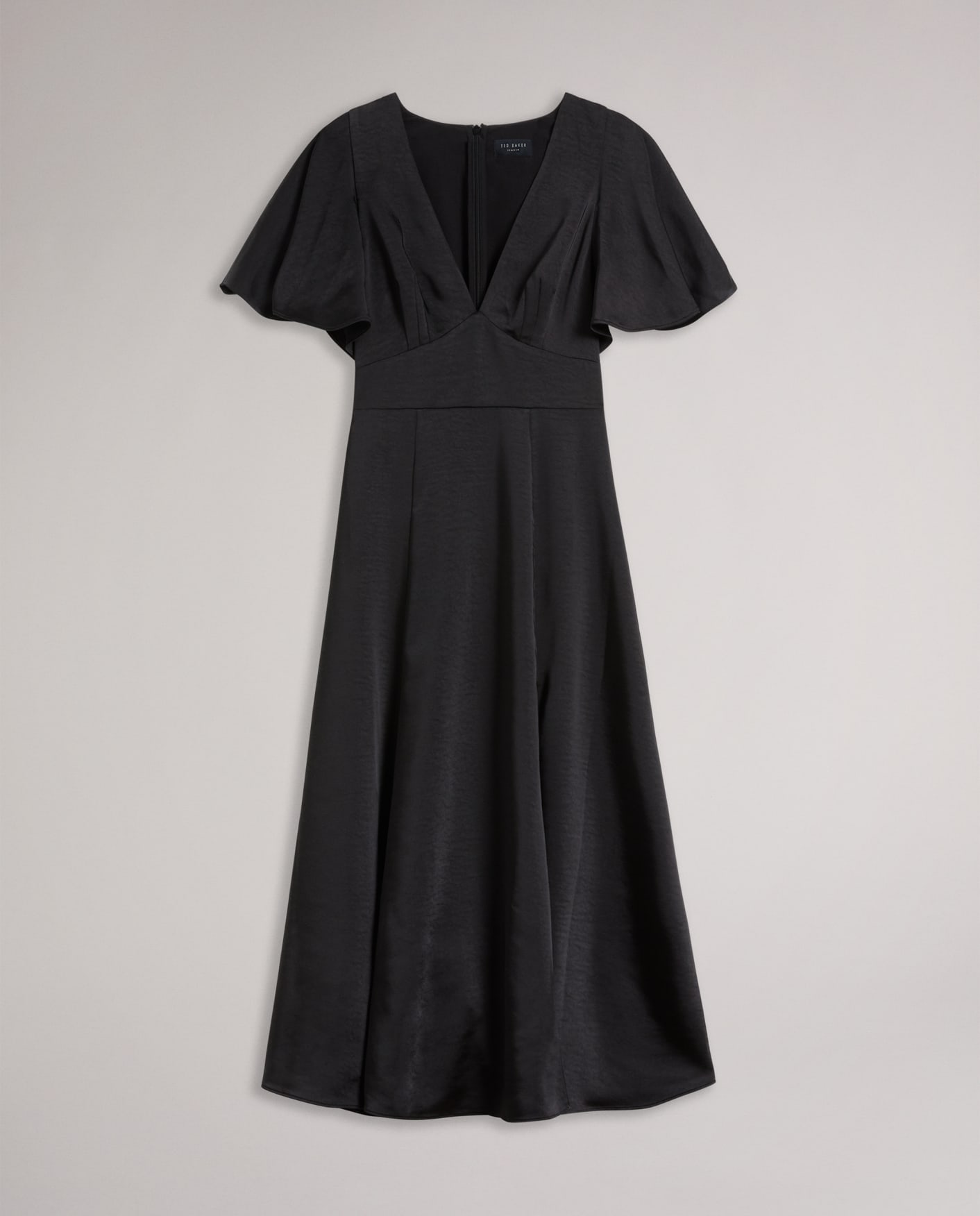 Black Satin Midi Dress With Cape Sleeve Ted Baker