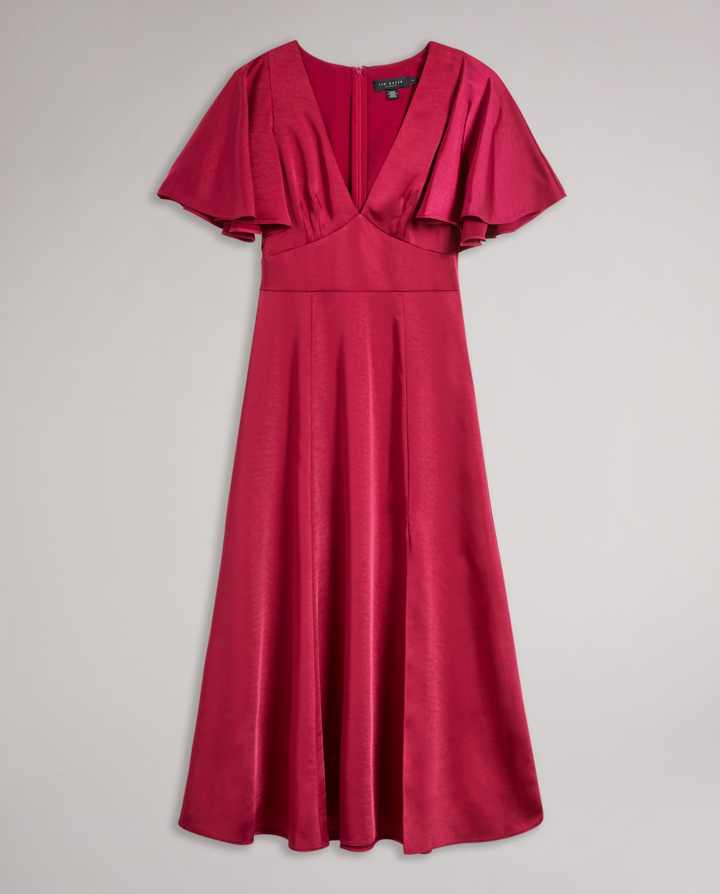 Deep-Pink Satin Midi Dress With Cape Sleeve Ted Baker