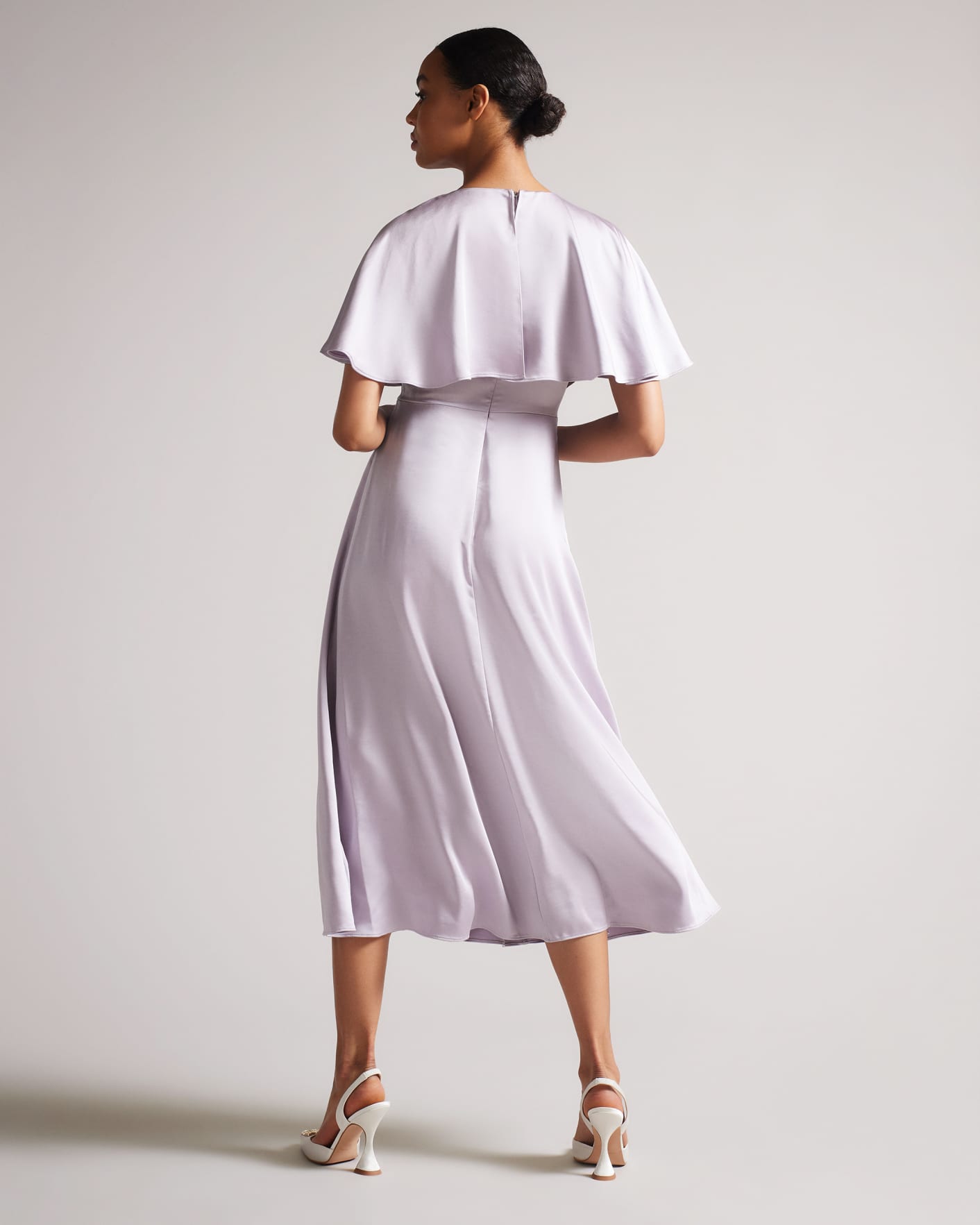 Lilac Satin Midi Dress With Cape Sleeve Ted Baker