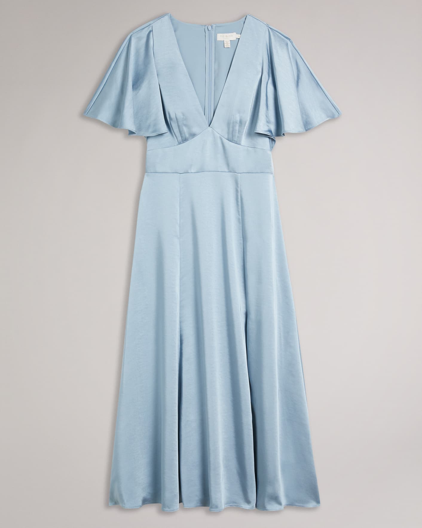 Medium Blue Satin Midi Dress With Cape Sleeve Ted Baker