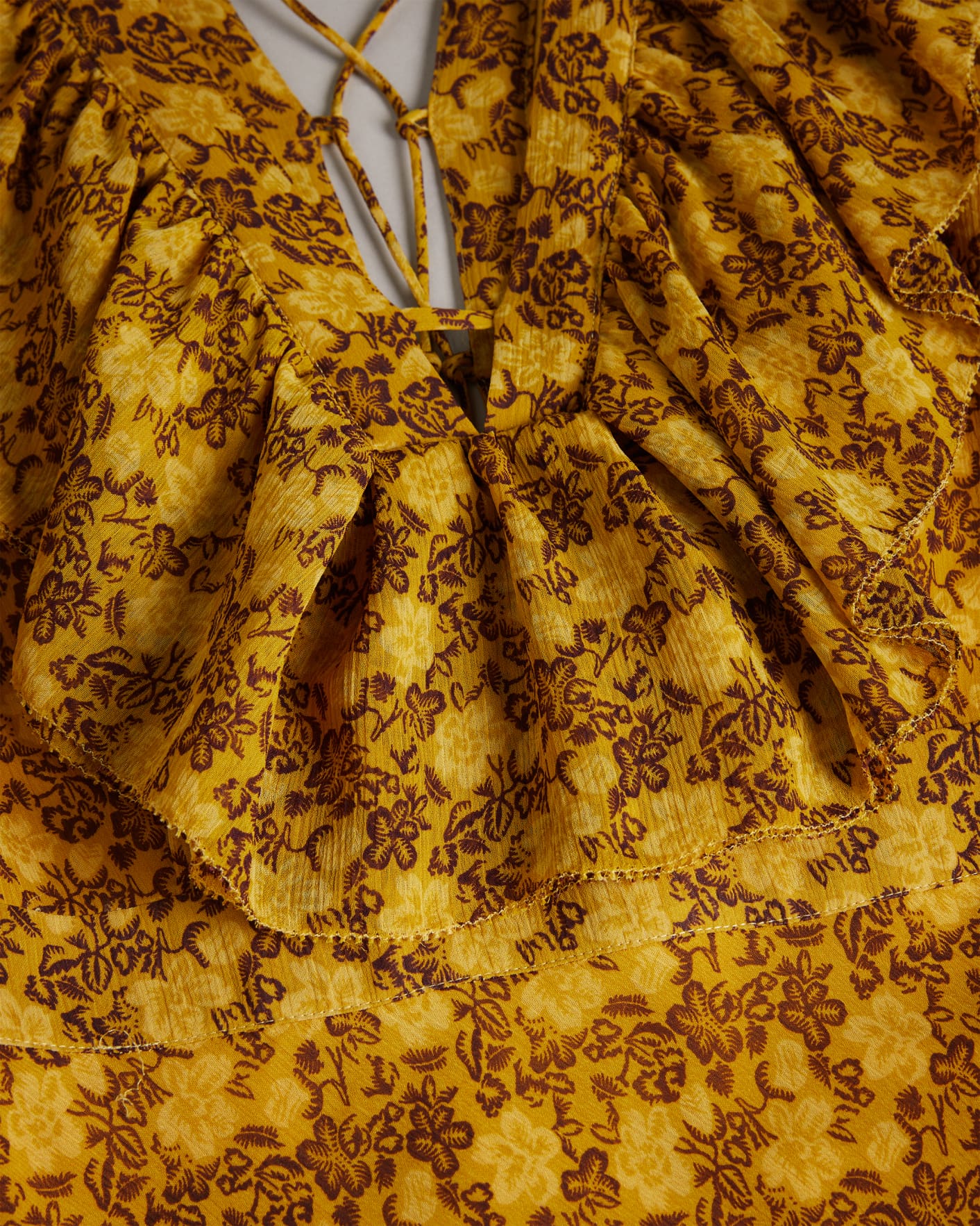 Amarillo intermedio Vestido Largo Estampado Volantes Ted Baker