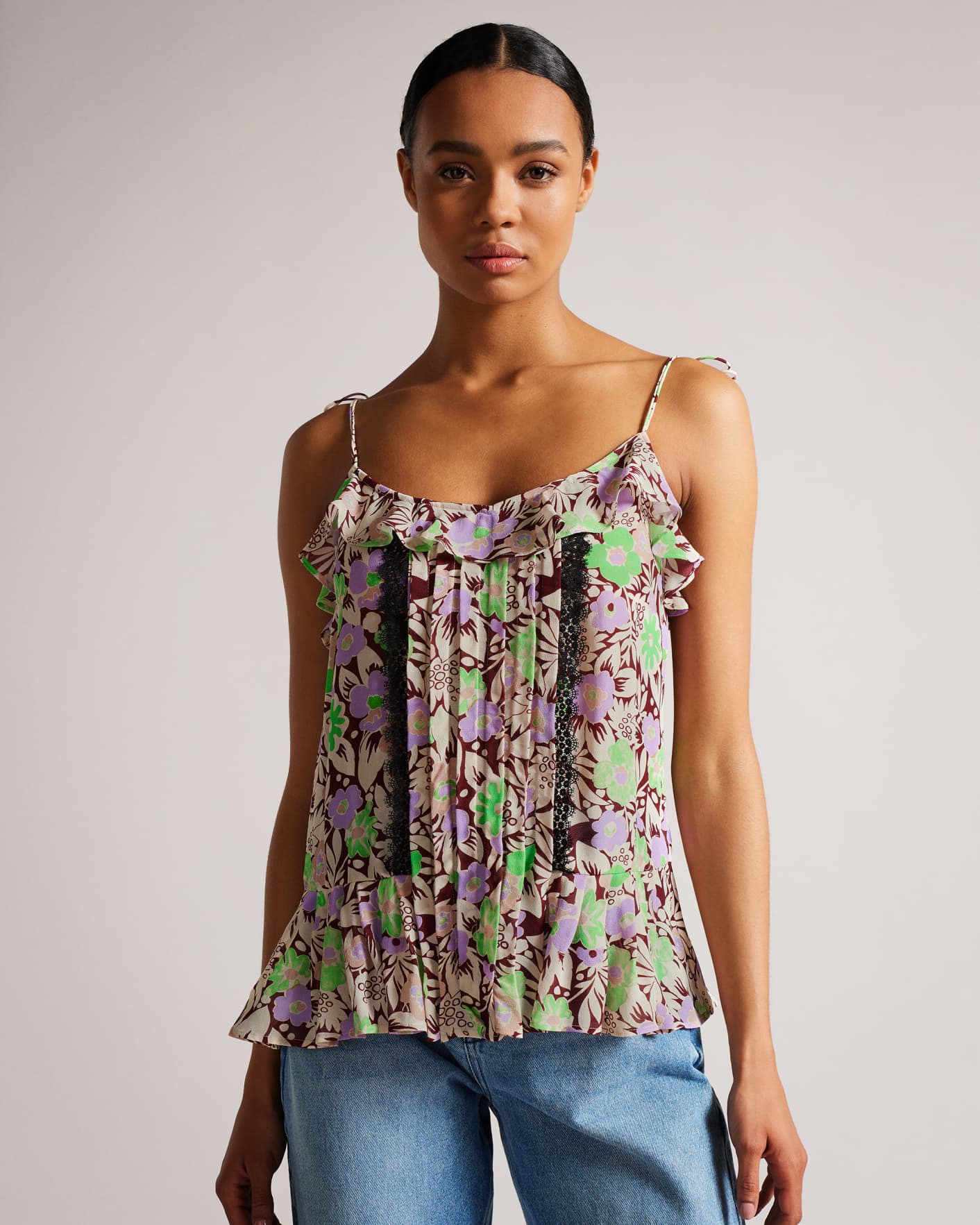 Dusky Pink MIB Printed Cami Top With Frill Detail Ted Baker