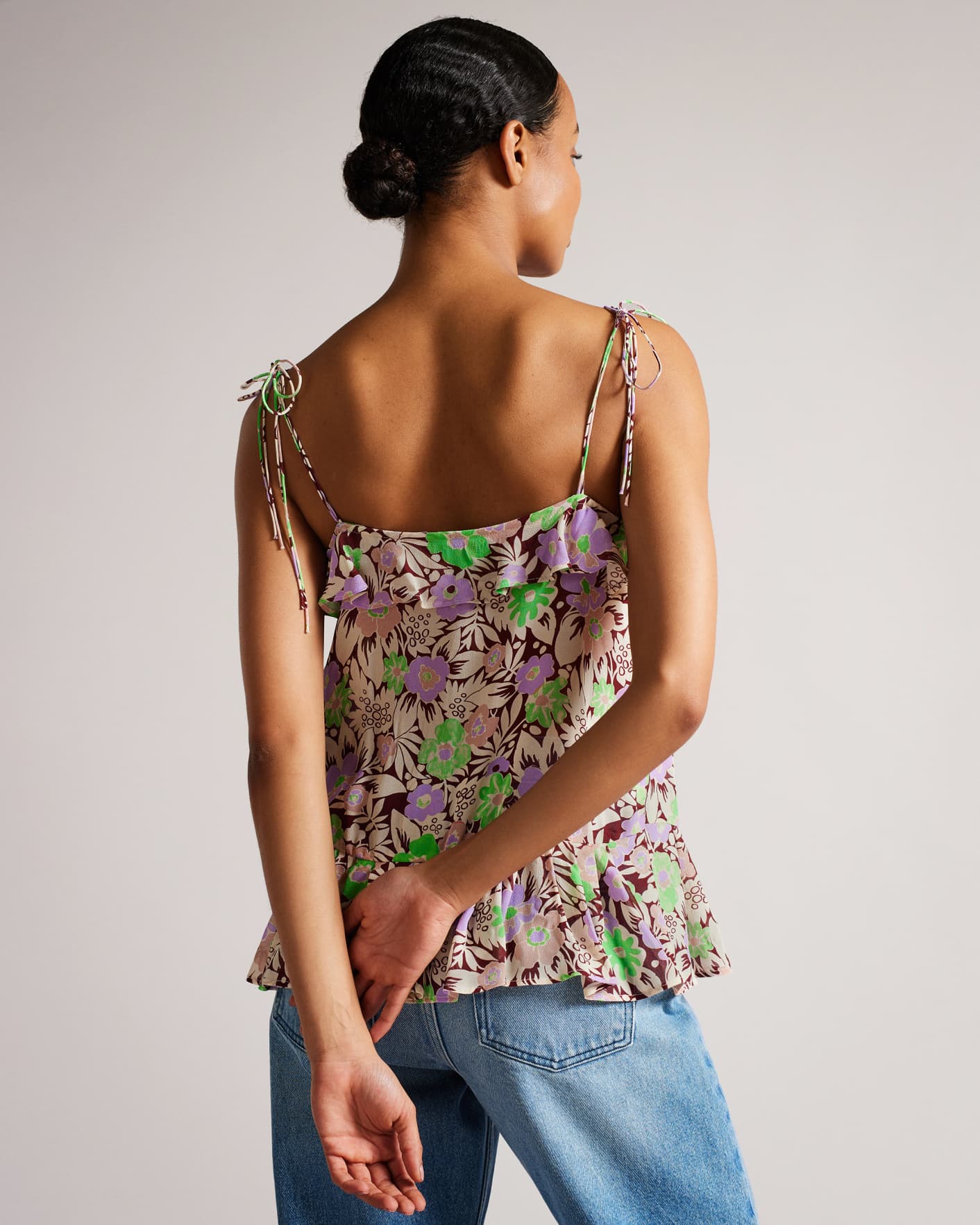 Dusky Pink MIB Printed Cami Top With Frill Detail Ted Baker